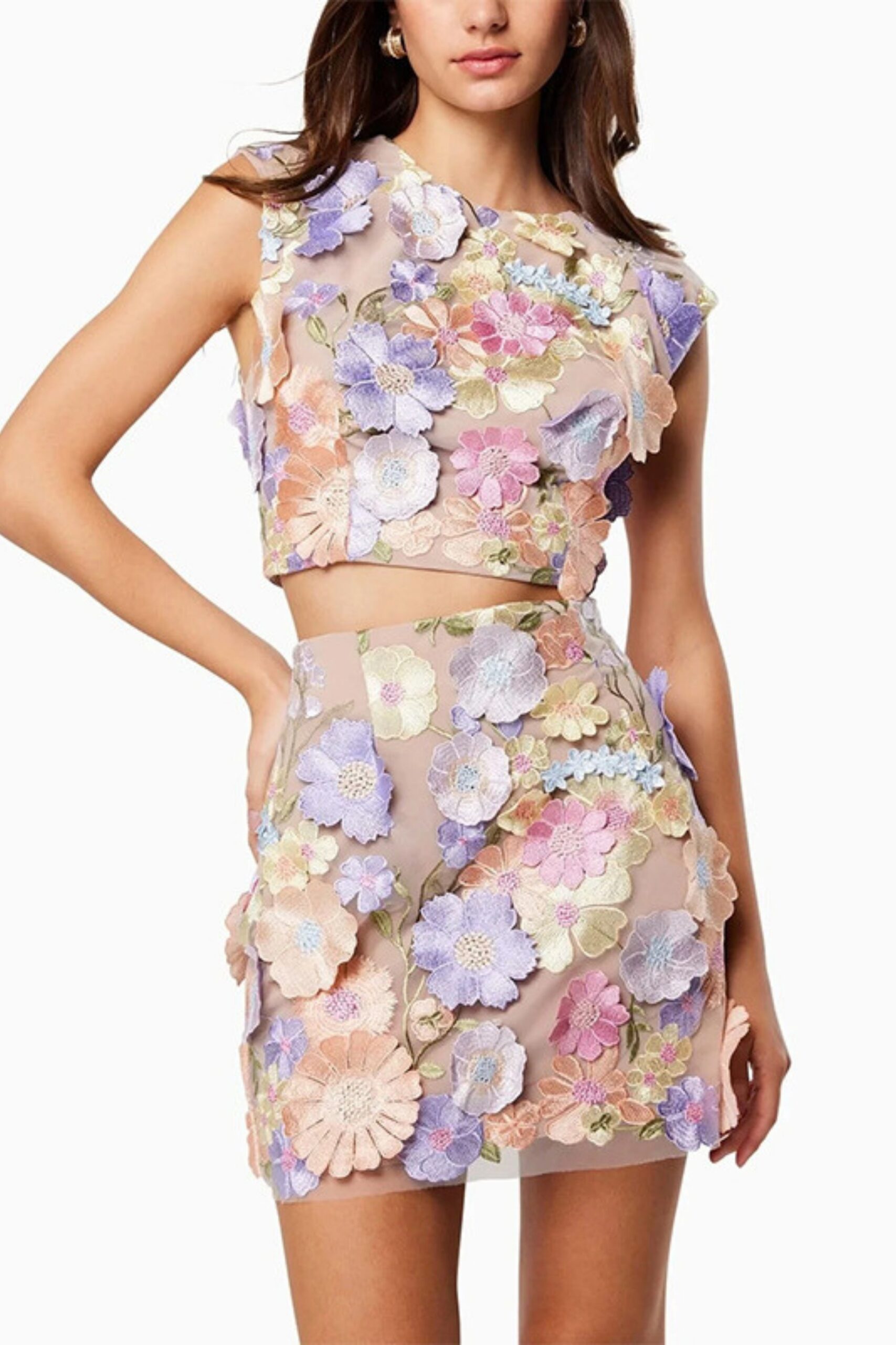 3D LACE FLORAL CROP TOP & SKIRT SET