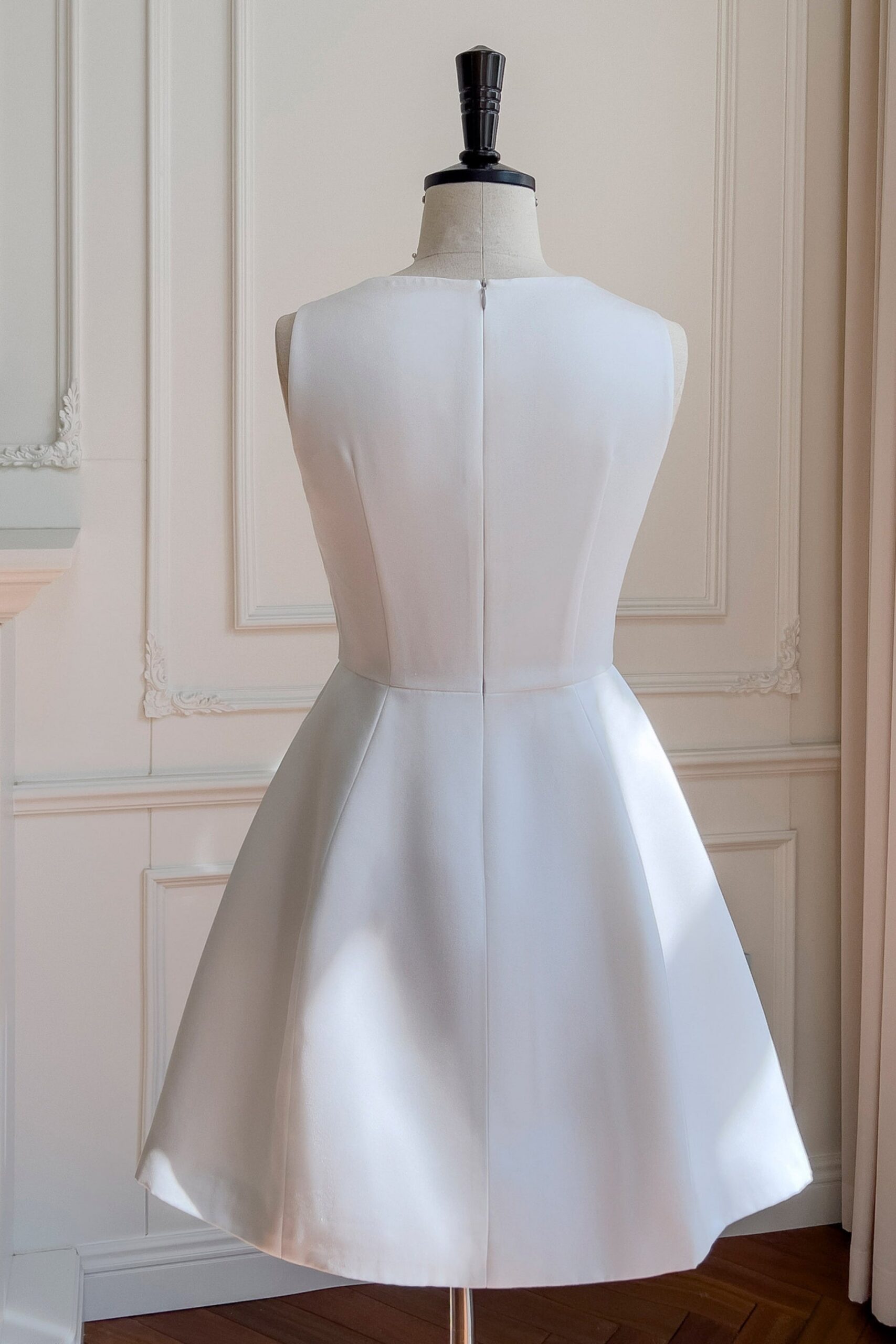 ALYSSA BOW WHITE SATIN MINI DRESS FOR WEDDING