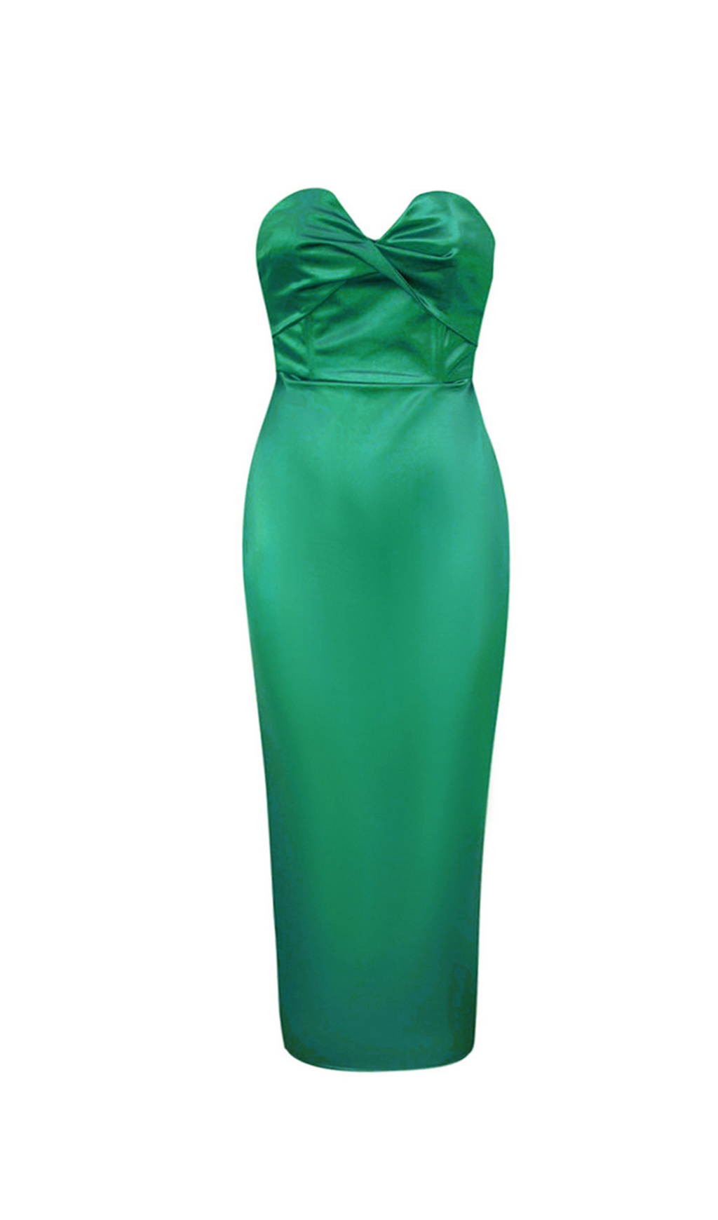 BACKLESS SPLIT TWIST-FRONT BODYCON MIDI GREEN DRESS