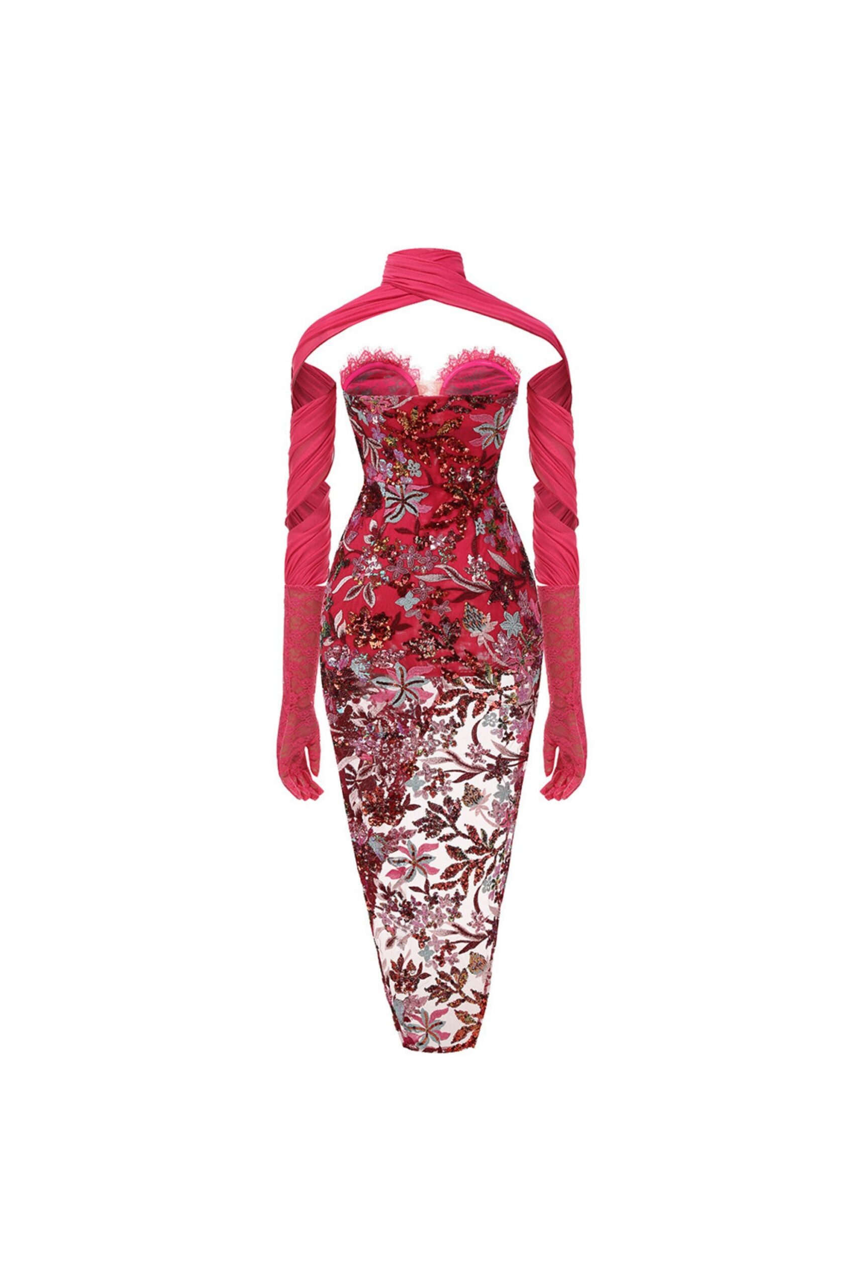 ZIEGLER STRAPLESS RED SPLIT MIDI DRESS