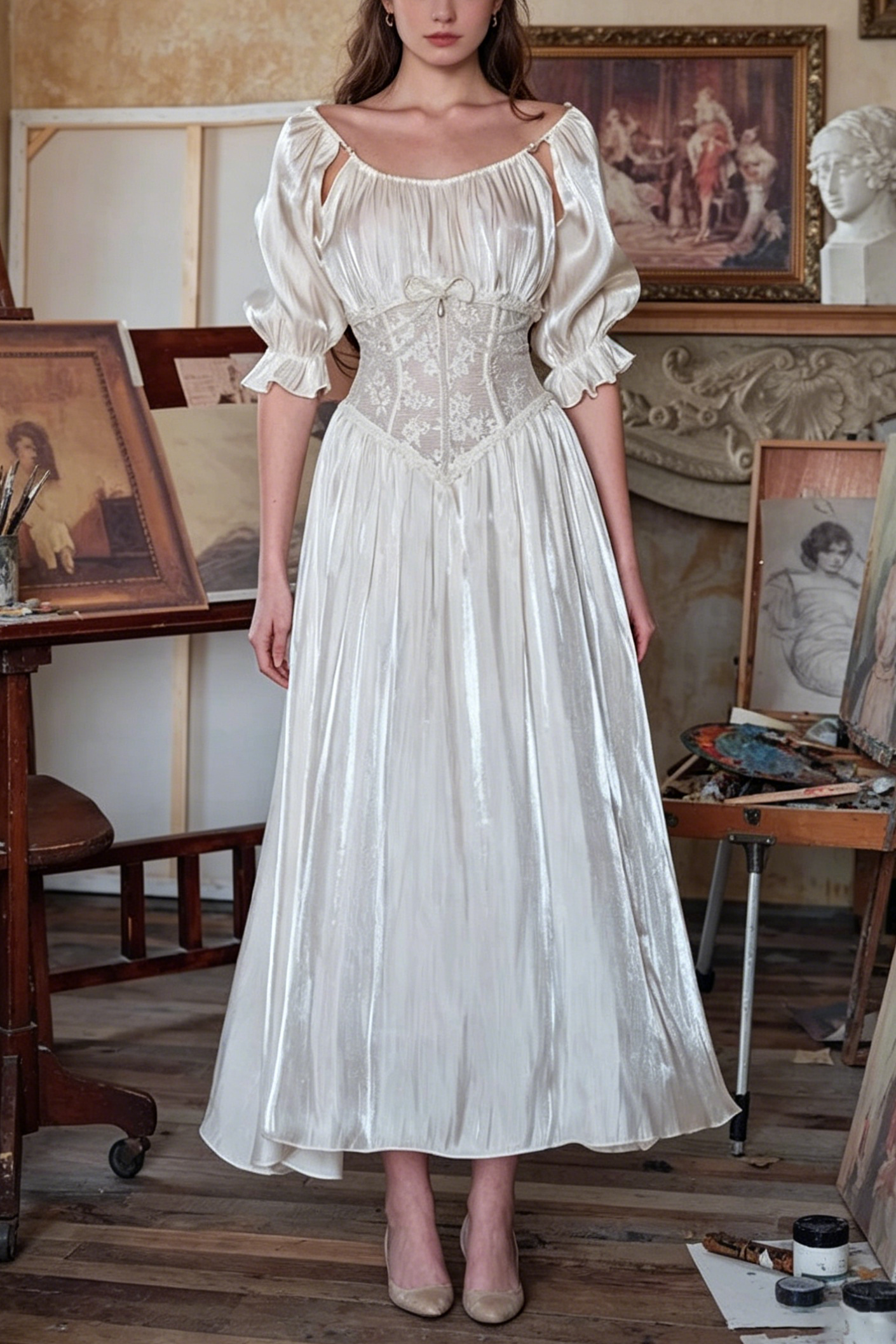 FRENCH COURT LACE DRESS, ELEGANT SILHOUETTE FOR FORMAL OCCASIONS
