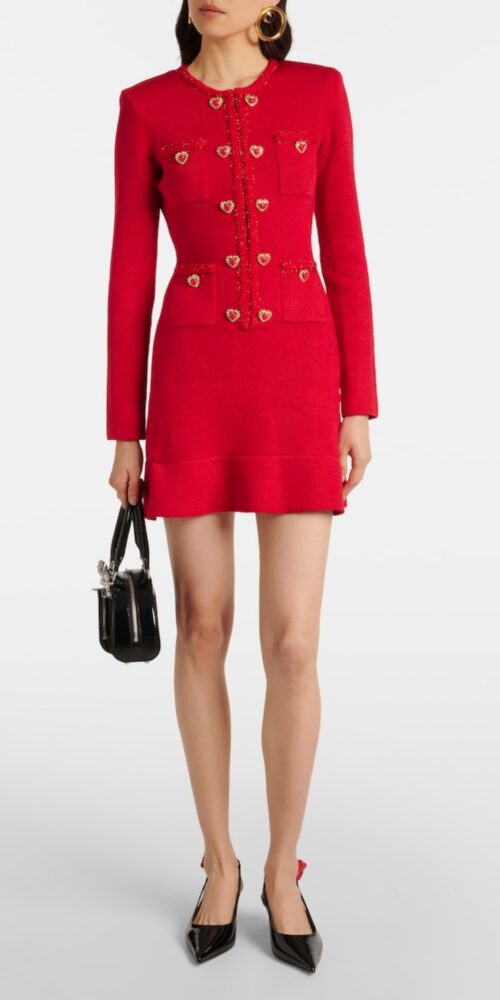 BETTY PATCH-POCKET ROUND-NECK KNITTED MINI DRESS IN RED BETTY PATCH-POCKET ROUND-NECK KNITTED MINI DRESS IN RED
