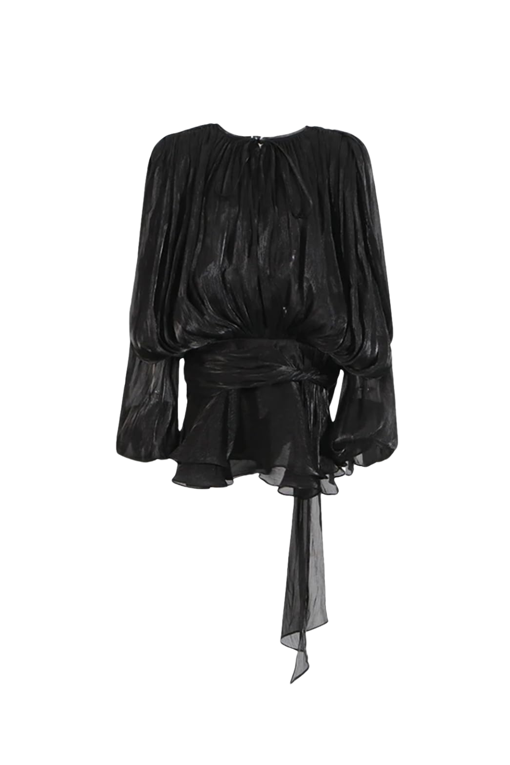 STUNNING BALLOON SLEEVE RUCHED MINI DRESS BLACK