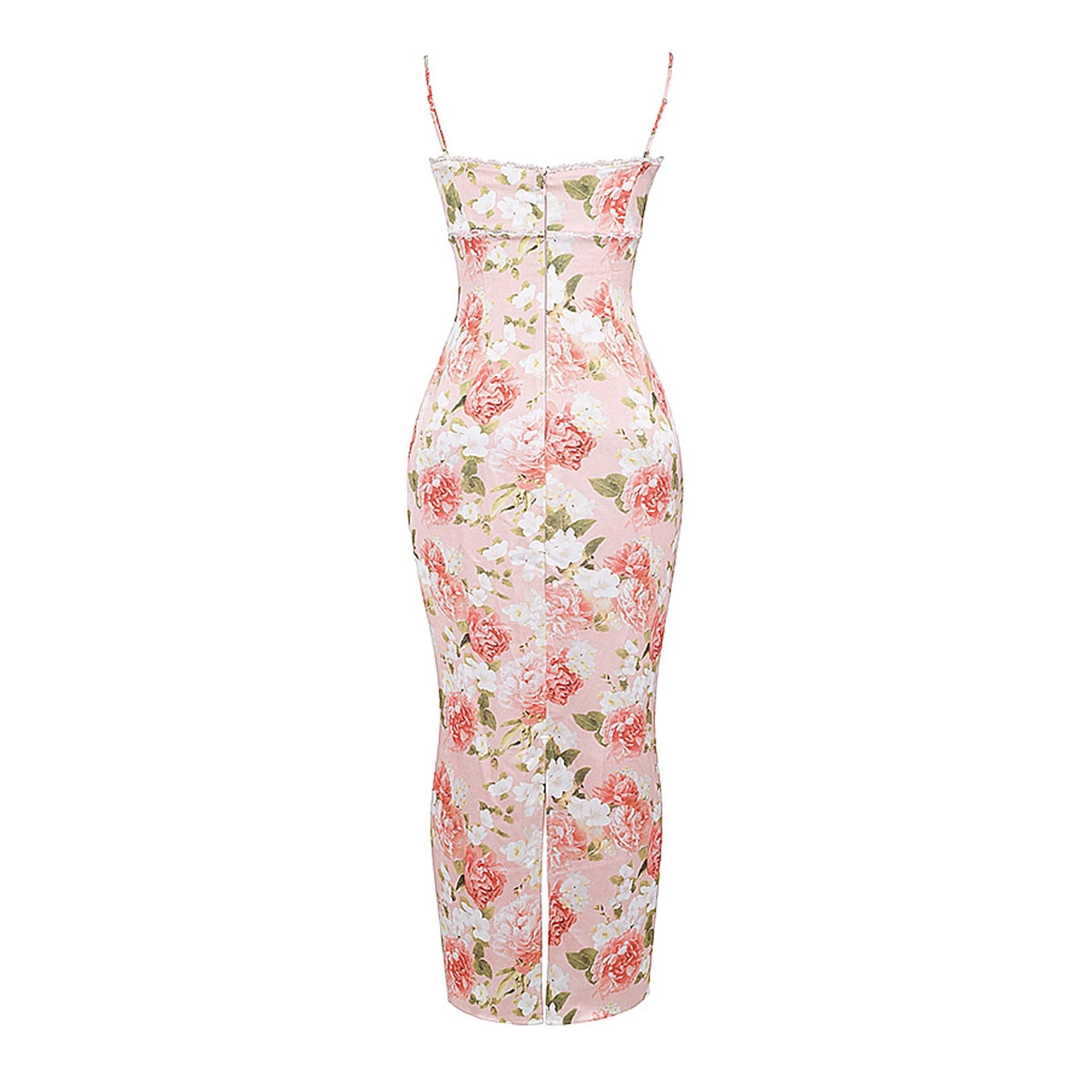 YVETTE PINK FLORAL SATIN MAXI DRESS FOR WEDDING