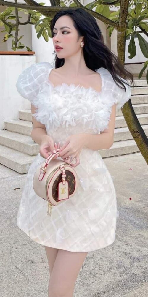 FEATHER LACE MINI DRESS IN WHITE - OH CICI - PARTY GOWN FOR WOMEN