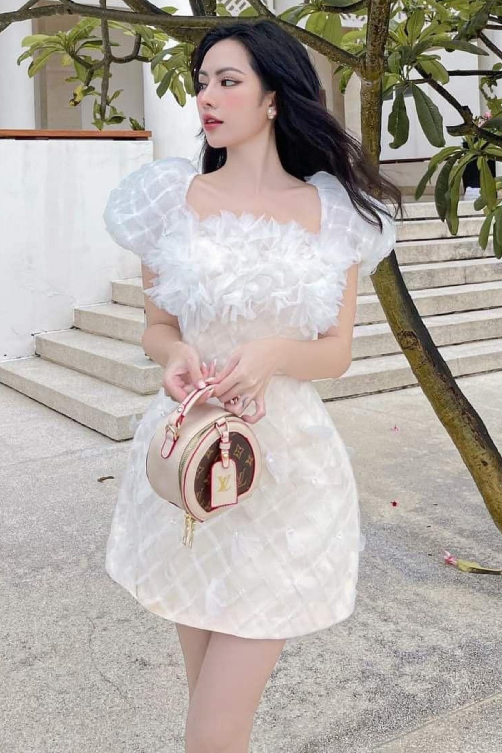 FEATHER LACE WHITE MINI DRESS FOR PARTIES