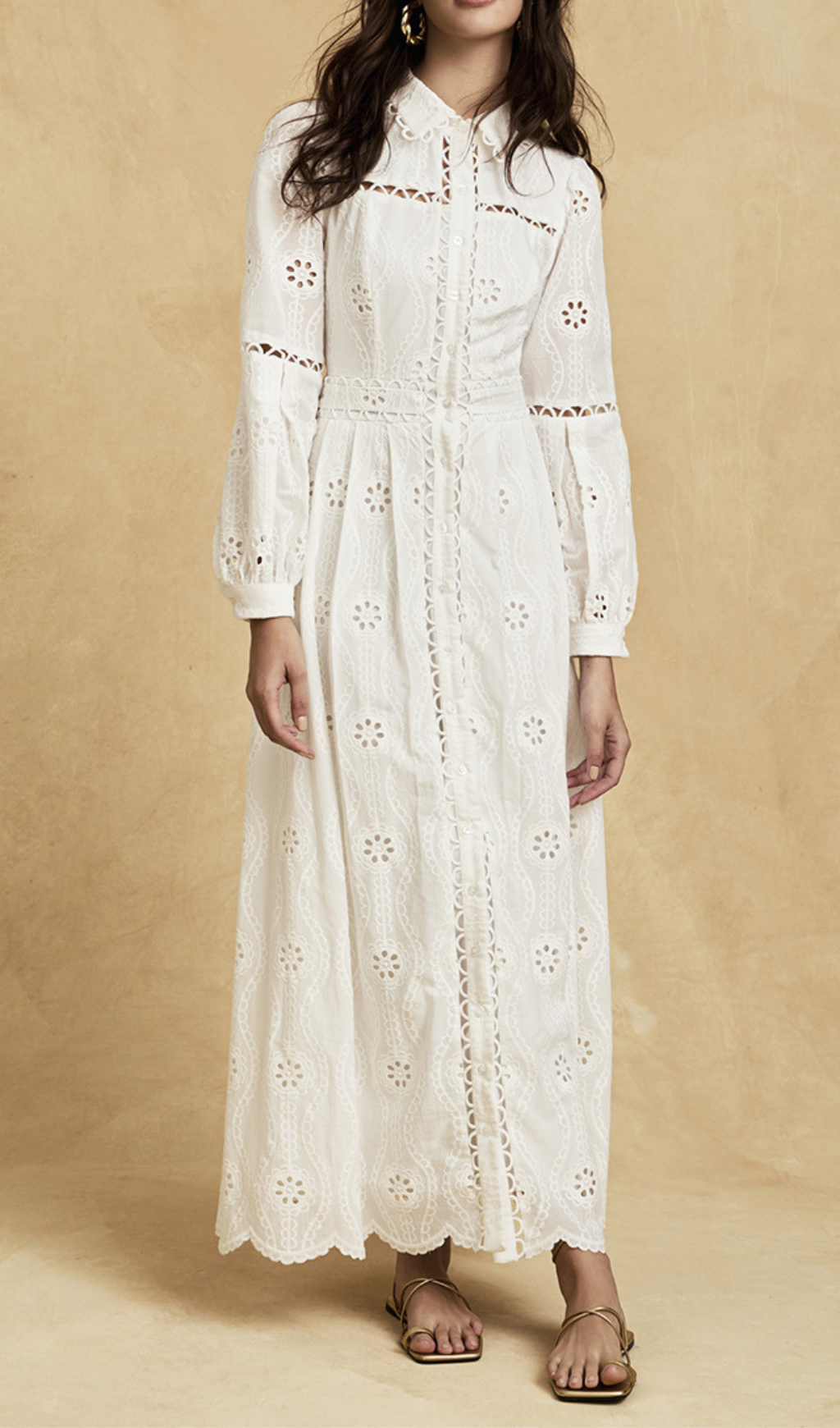 RETRO LACE MIDI DRESS, SINGLE-BREASTED, WHITE