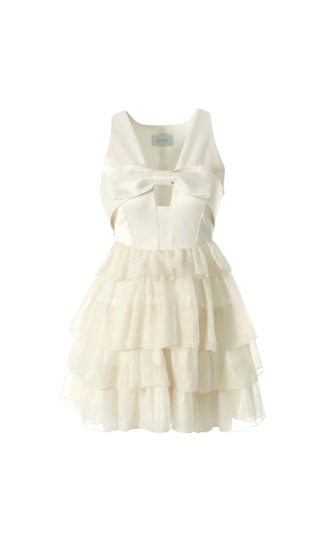 BEIGE BOW TIERED MINI DRESS FOR BABY SHOWER
