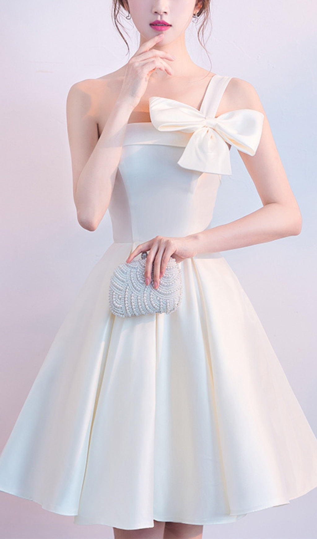 STRAPLESS BOW MINI DRESS WHITE COCKTAIL PARTY