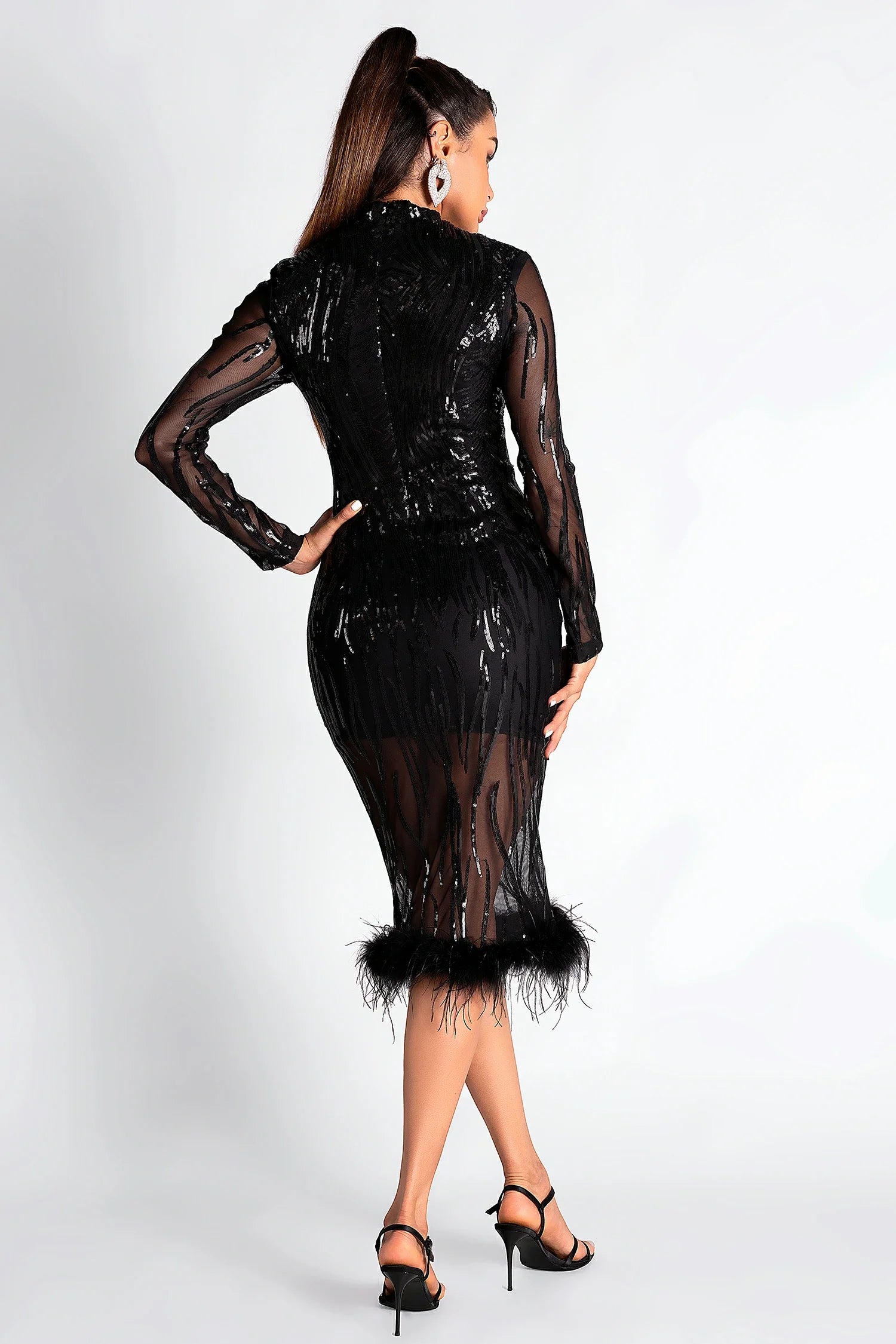 SMENDES SEQUIN FEATHER MINI DRESS FOR PARTY
