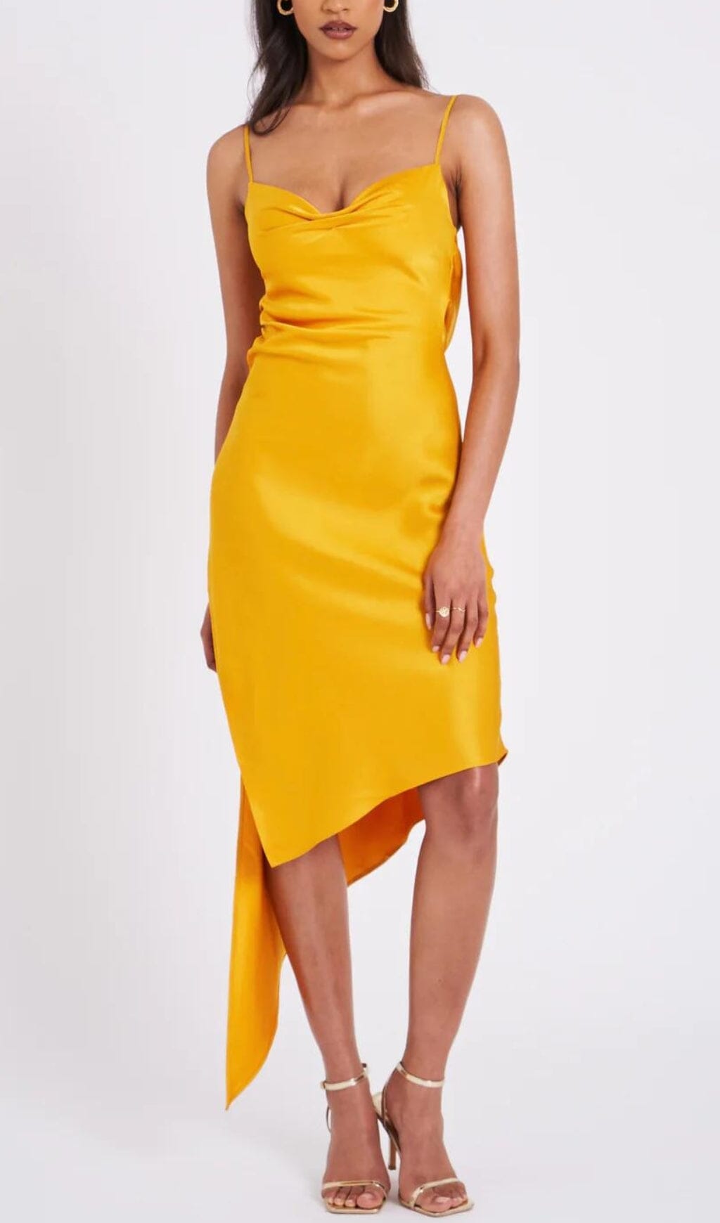 5_490afcd2-b3c1-4ceb-ba49-a683e6d2c8a3 ORANGE SATIN DRAPE MIDI DRESS, COCKTAIL
