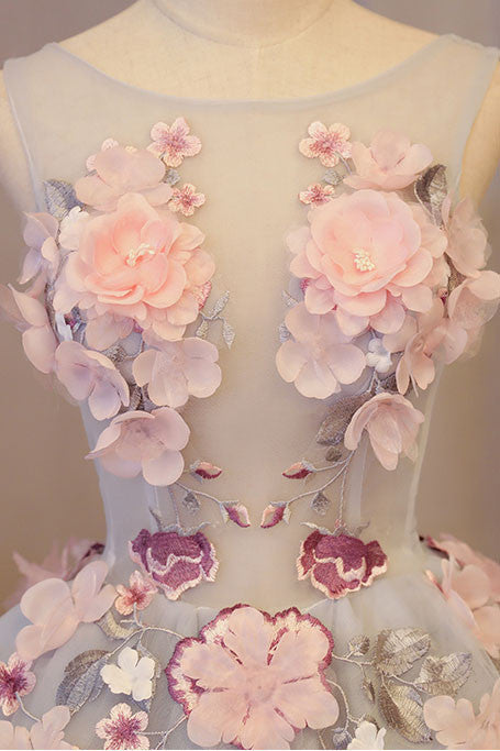 SATIN FLORAL MINI PROM DRESS