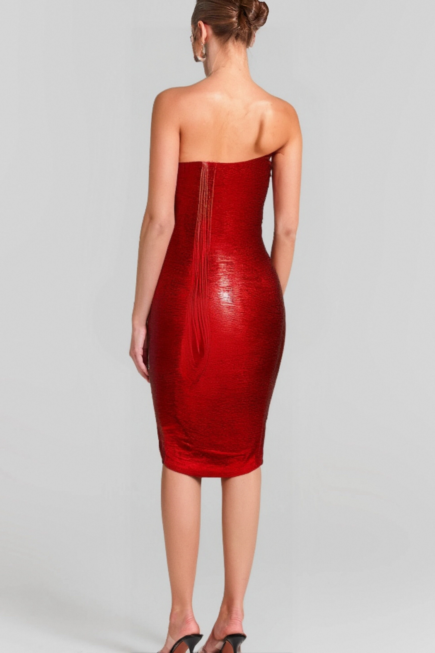 RED METALLIC BANDAGE BODYCON PARTY DRESS