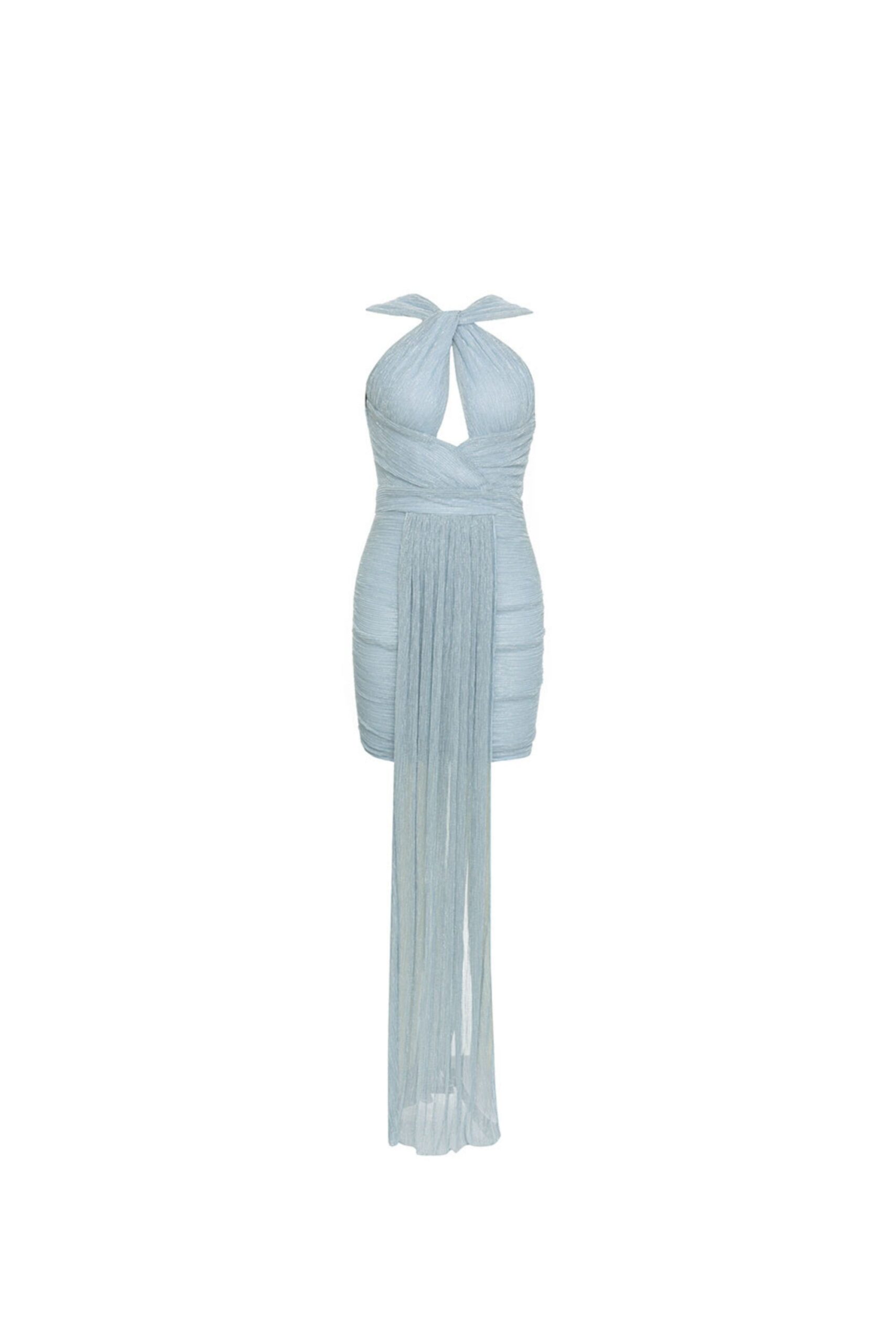 MESH DRAPE MINI DRESS BLUE COCKTAIL PARTY