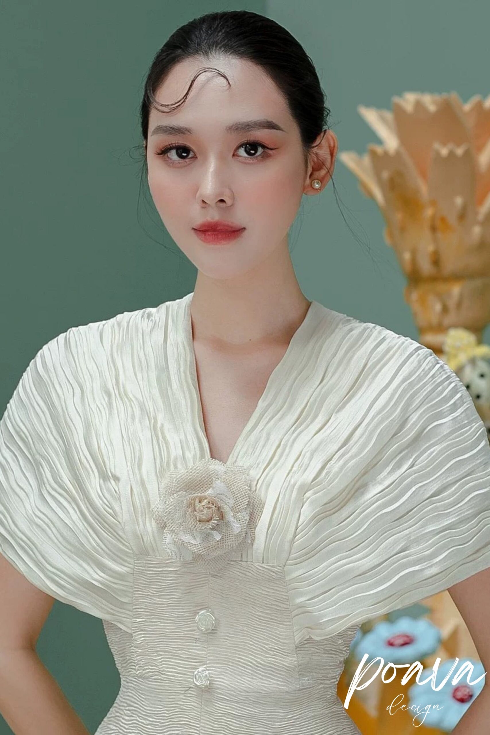 VENUS CHAMPAGNE STITCHED FISHTAIL MIDI DRESS
