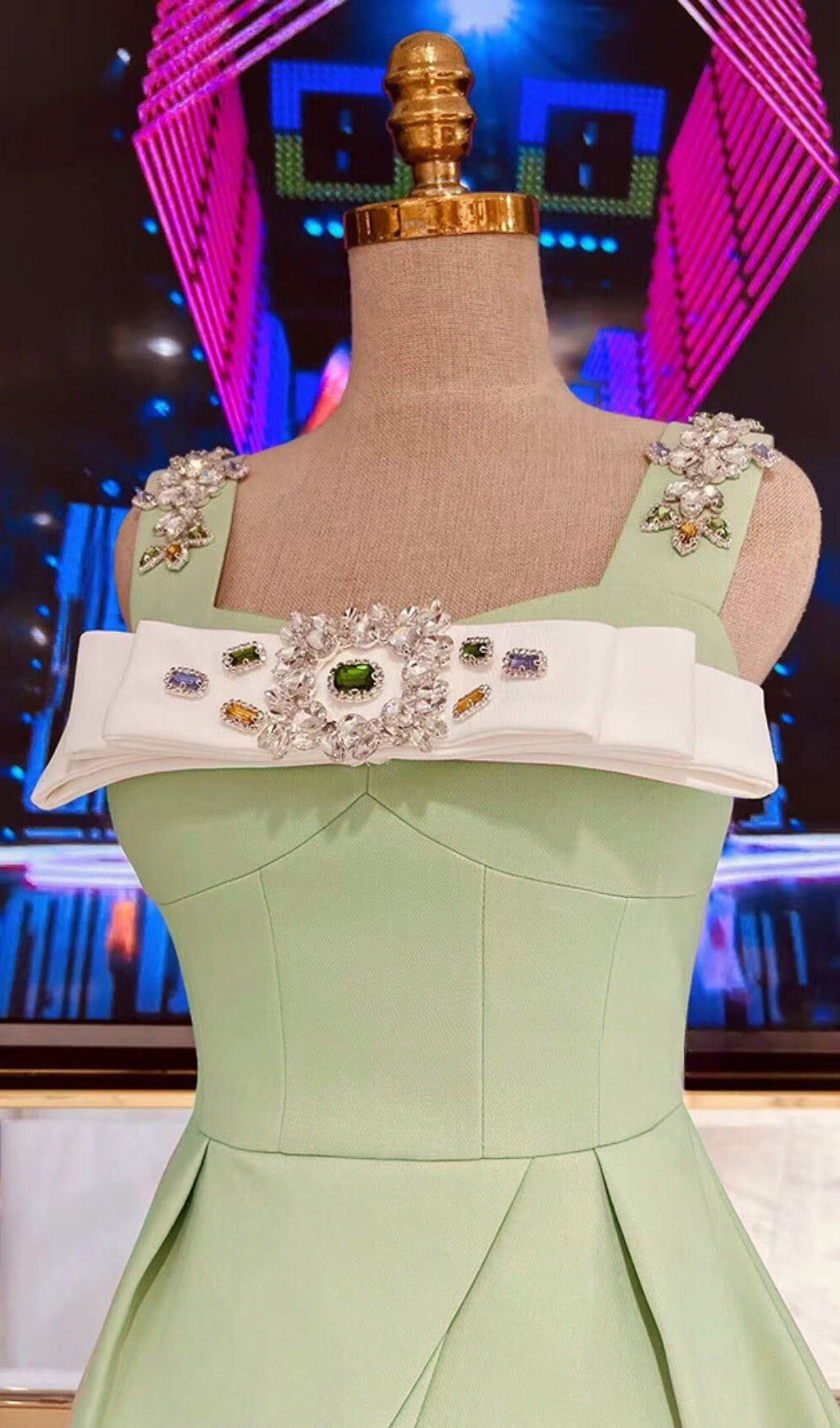 CRYSTAL STRAPPY MINT MINI DRESS FOR EVENING