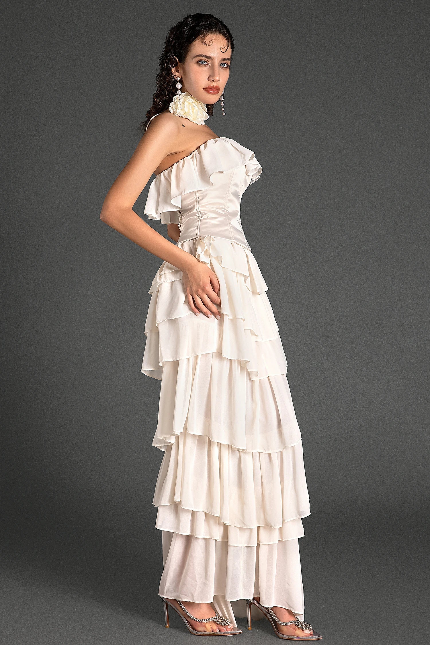 STRAPLESS RUFFLE CORSET DRESS FOR PARTY