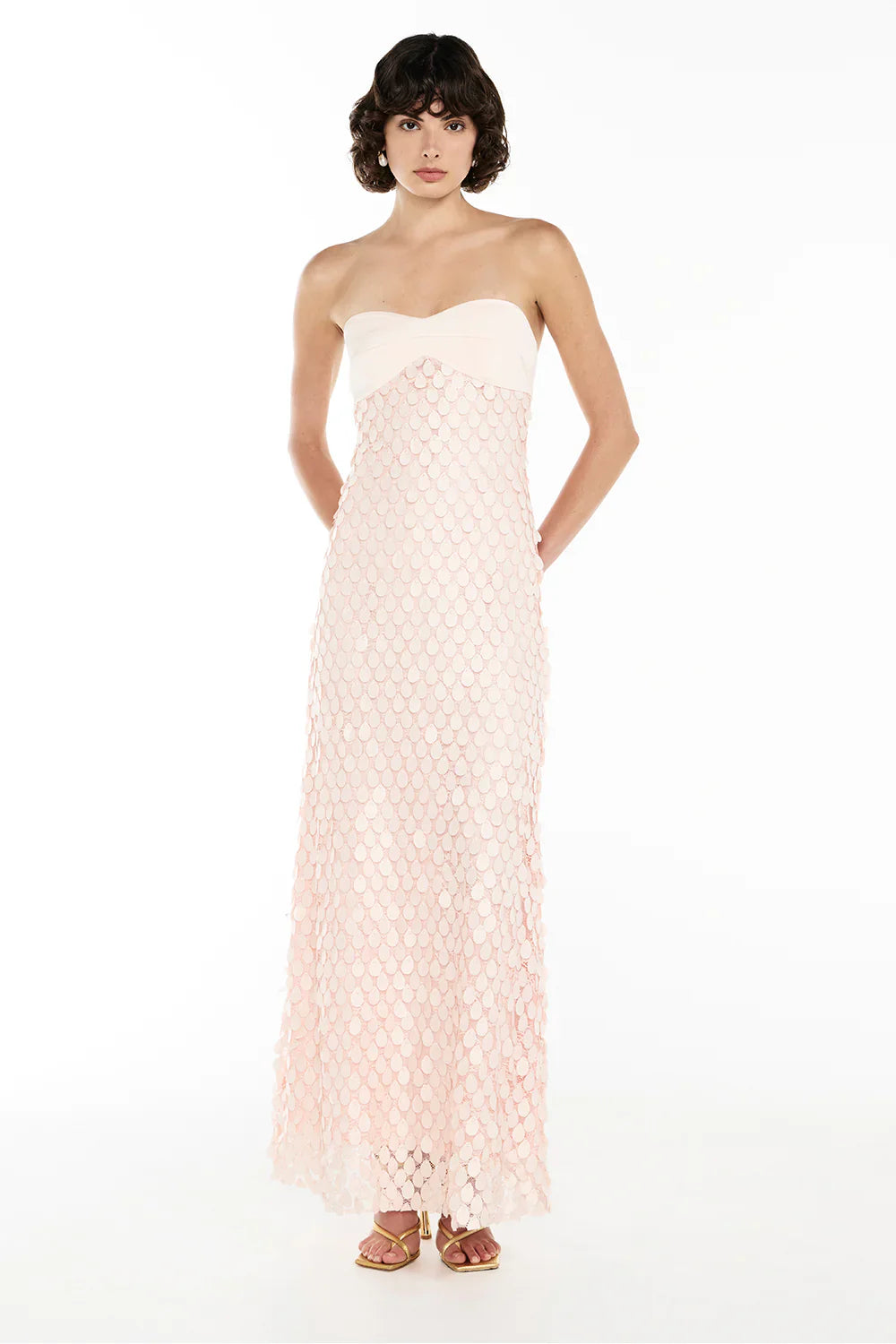 IRIS LACE SEQUIN BACKLESS PINK MAXI DRESS