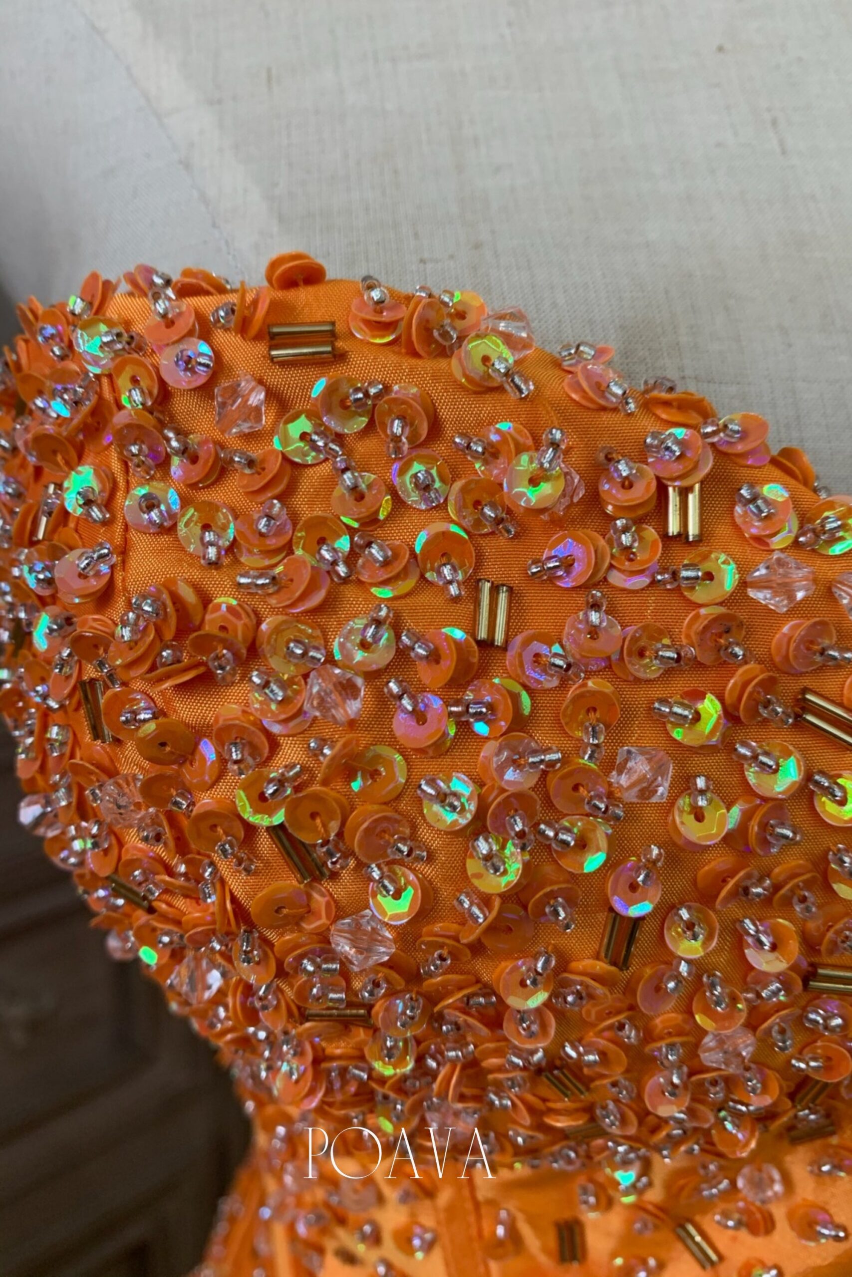 EMBELLISHED ORANGE MINI STRAPLESS COCKTAIL DRESS