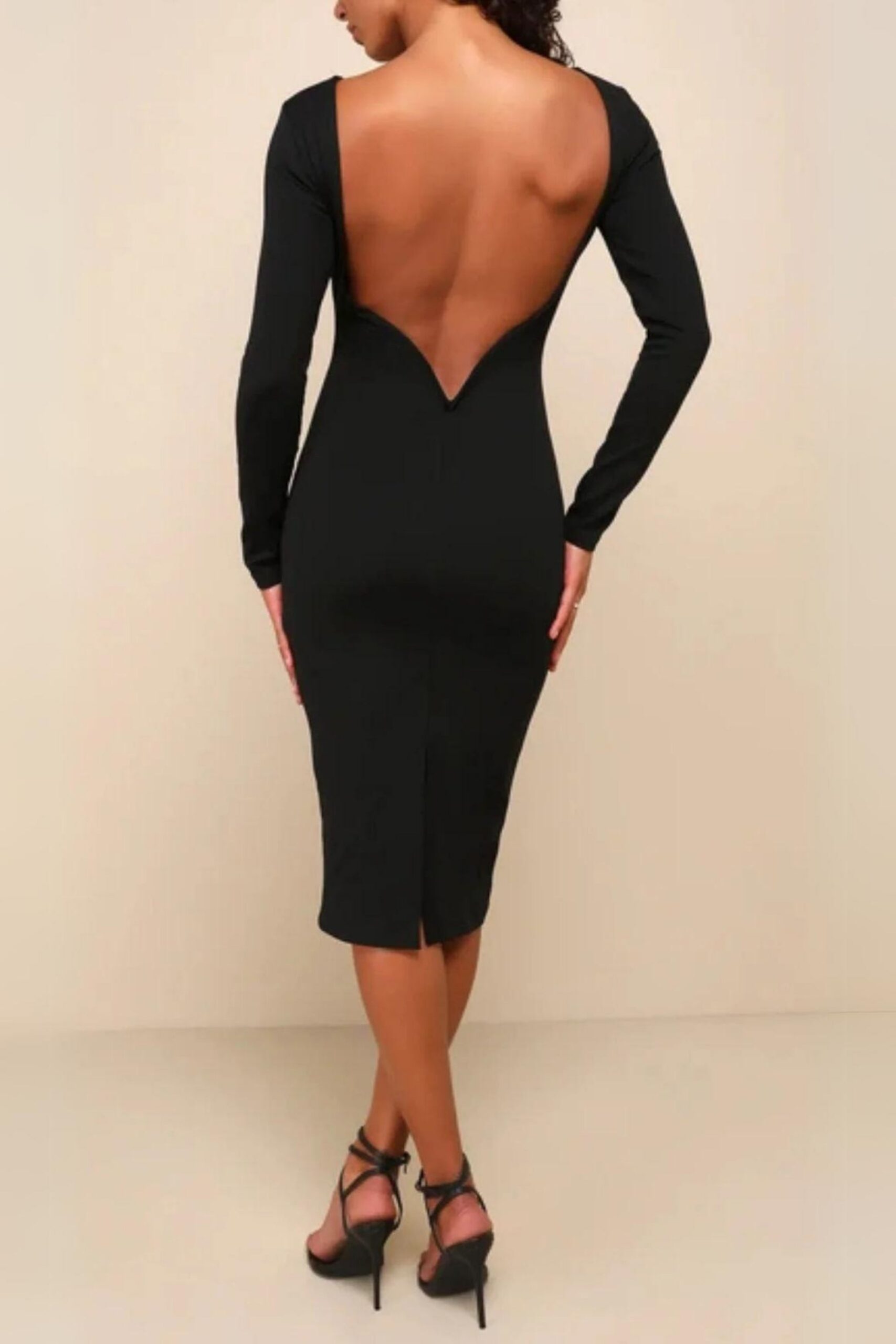 BLACK BACKLESS MIDI DRESS FOR PARTY