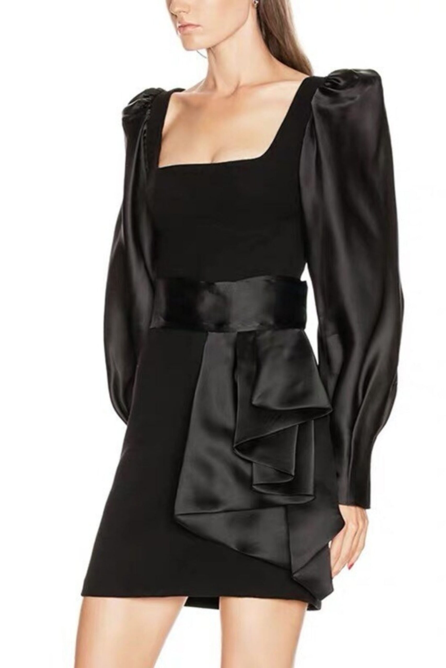 WOOL CREPE SILK SATIN MINI DRESS, COCKTAIL PARTY