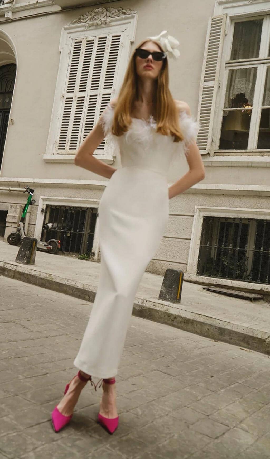 FEATHER BODYCON MAXI DRESS WHITE