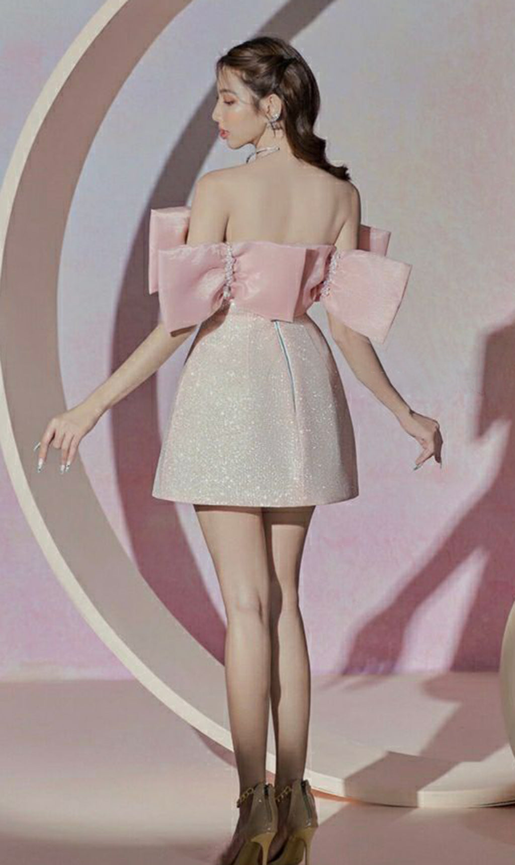 PINK BOWKNOT STRAPLESS MINI DRESS FOR PARTY