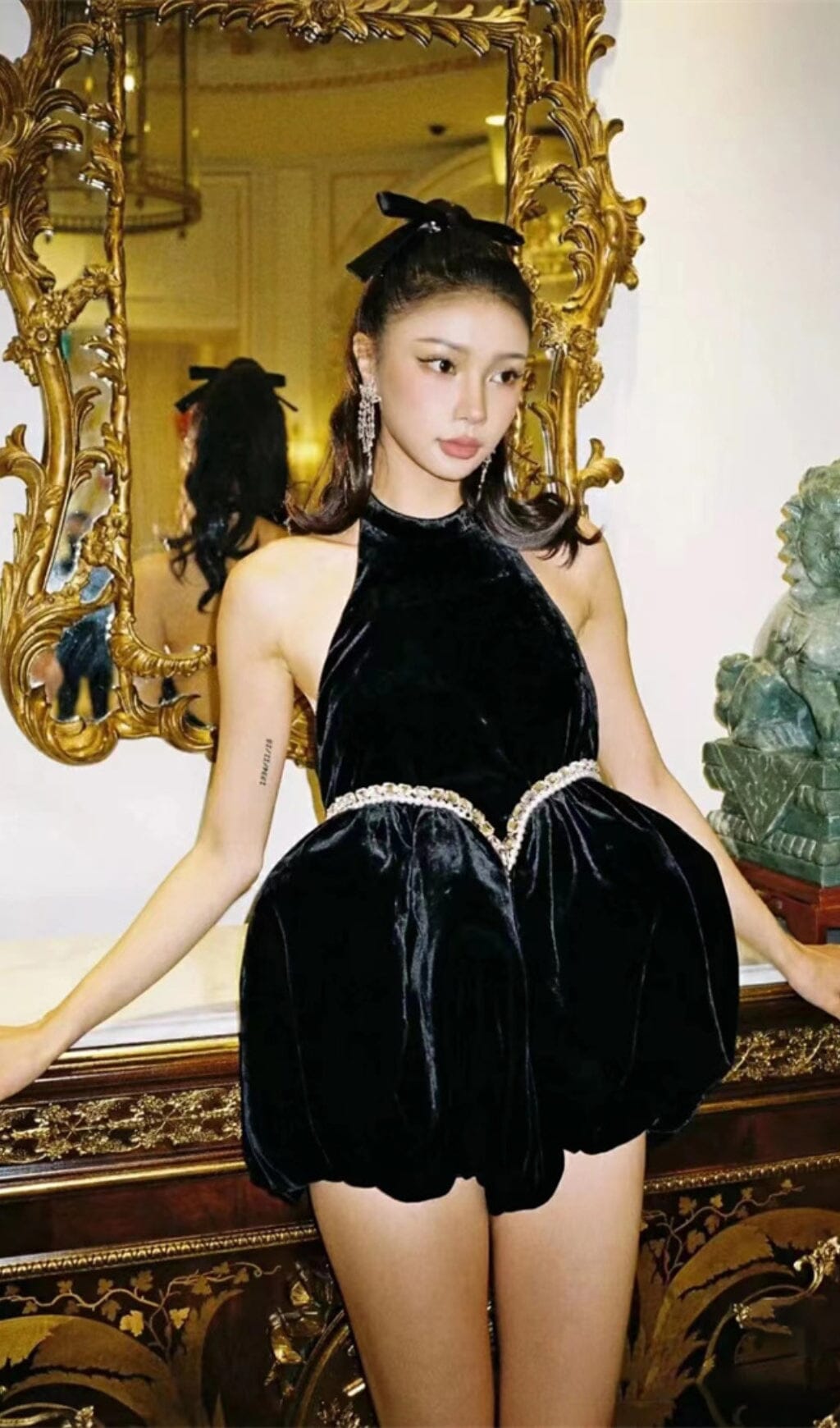 VELVET HALTERNECK MINI DRESS, BLACK COCKTAIL PARTY