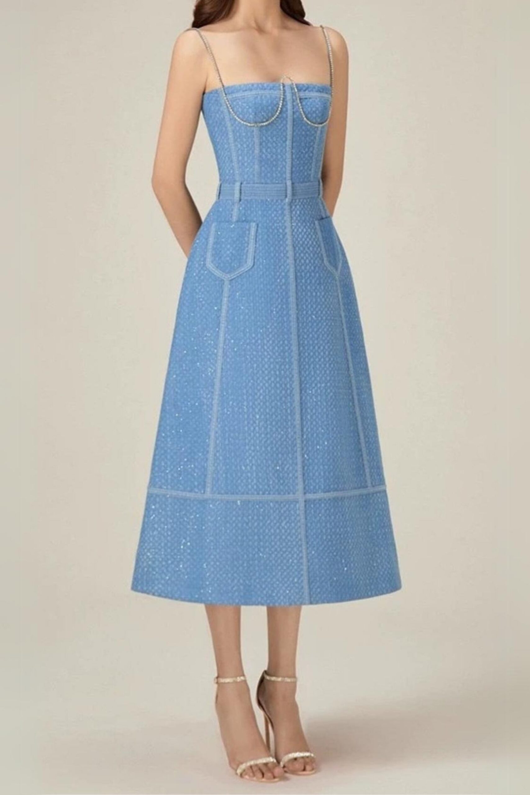 GABRIELLA BLUE MIDI DRESS FOR WEDDING GUEST