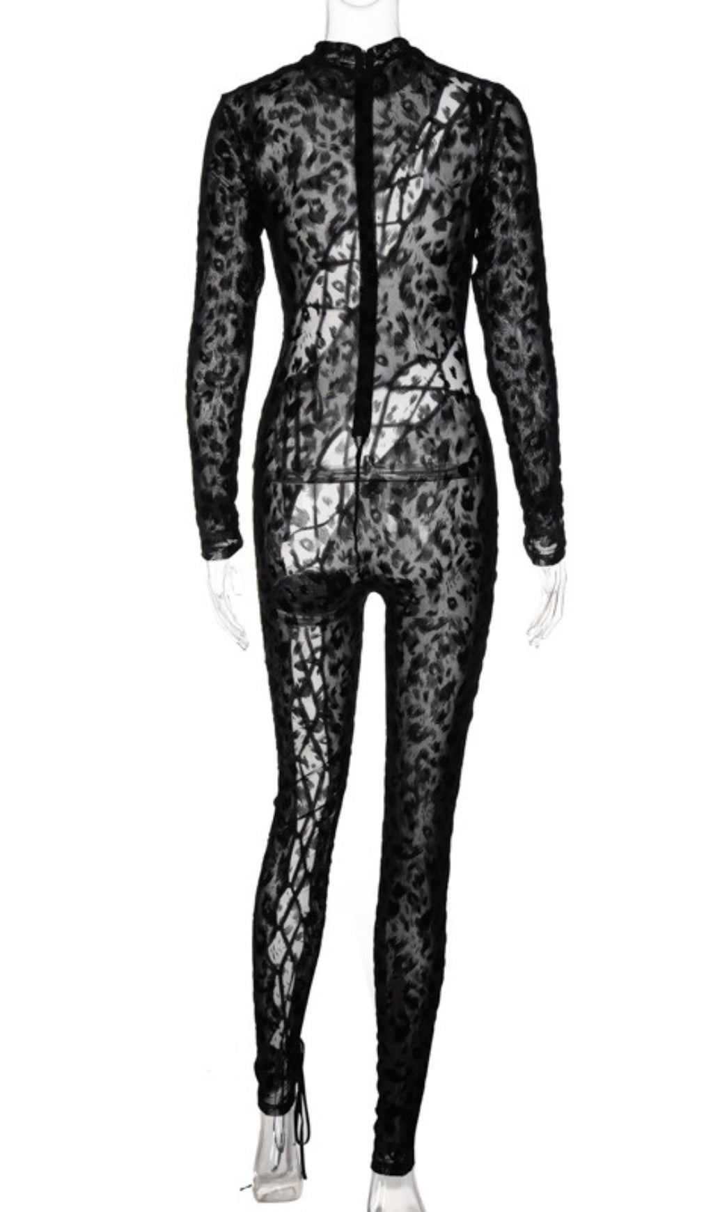 LEOPARD PRINT MESH LACE UP JUMPSUIT