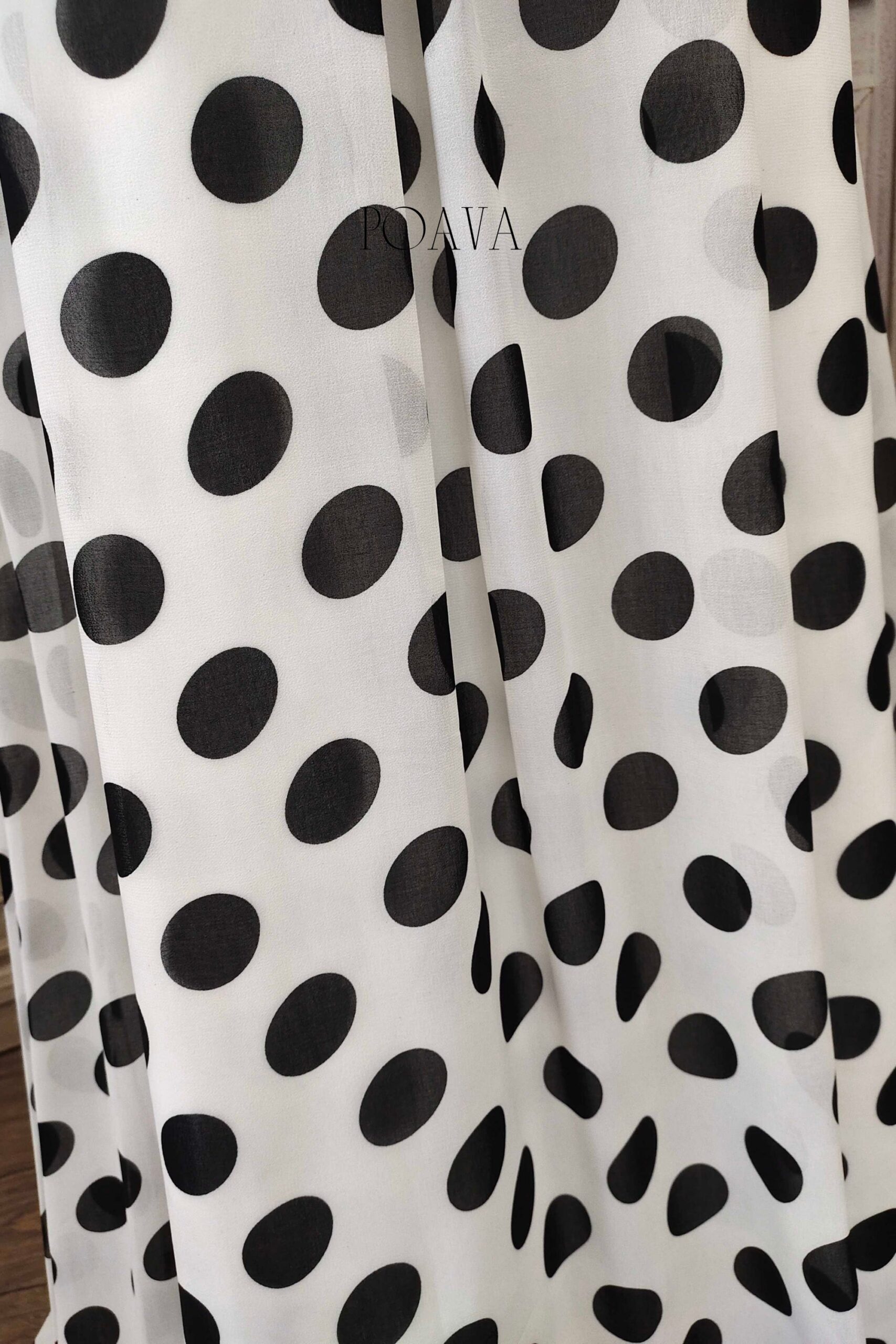 CHIFFON MAXI DRESS WITH BLACK DOTS FOR PARTY