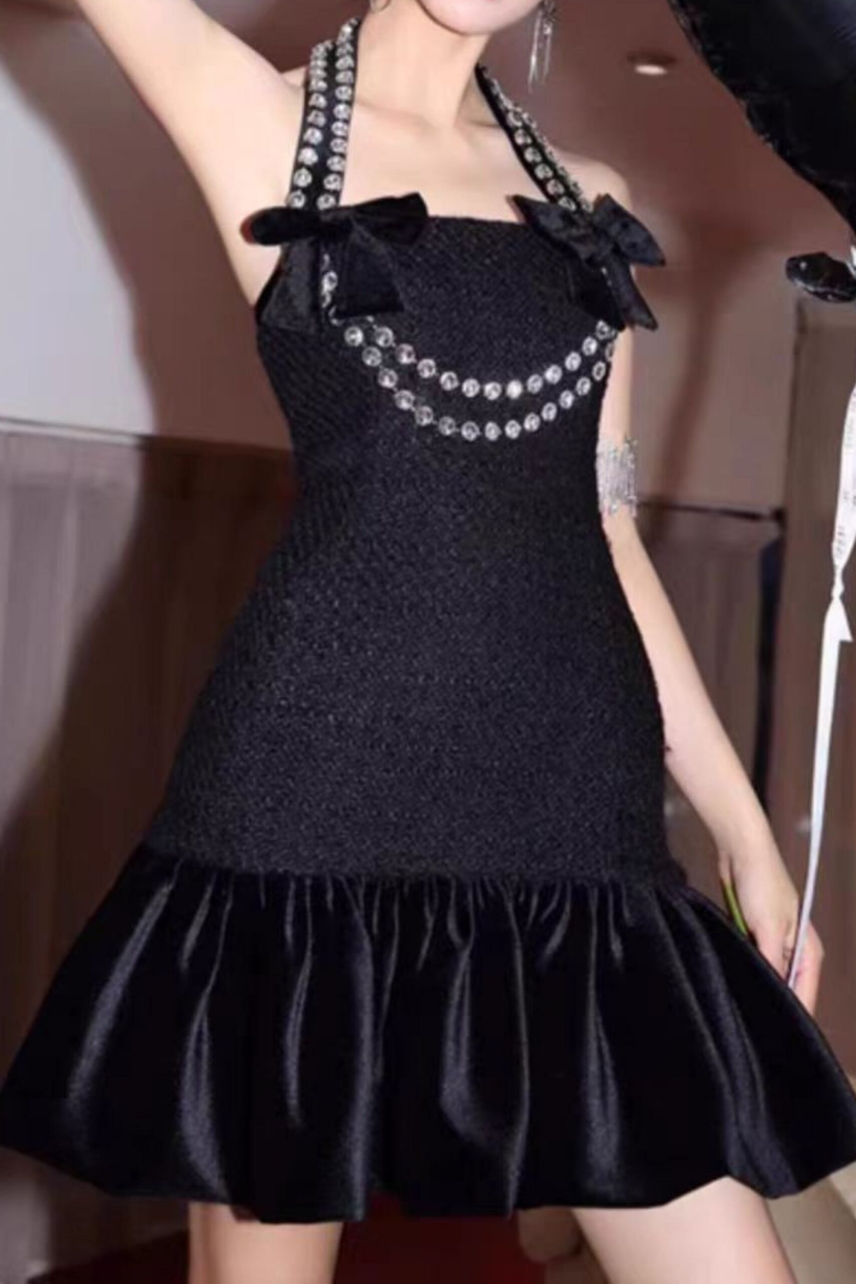 5_77240048-66ca-4850-8145-e83cfe49f175 RHINESTONE HALTER MINI DRESS BLACK COCKTAIL