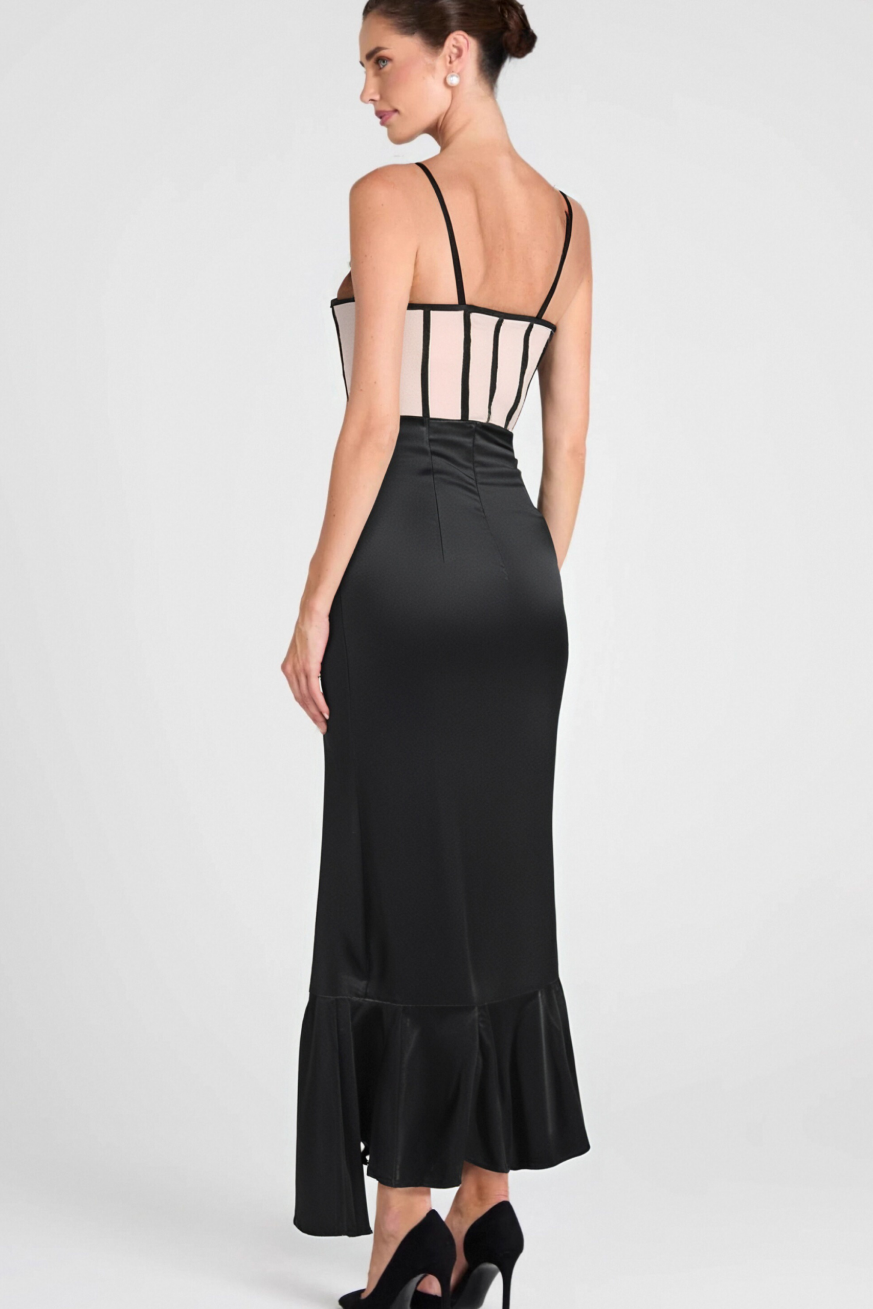 BEULAH BLACK SATIN CORSET SEQUIN WING DRESS