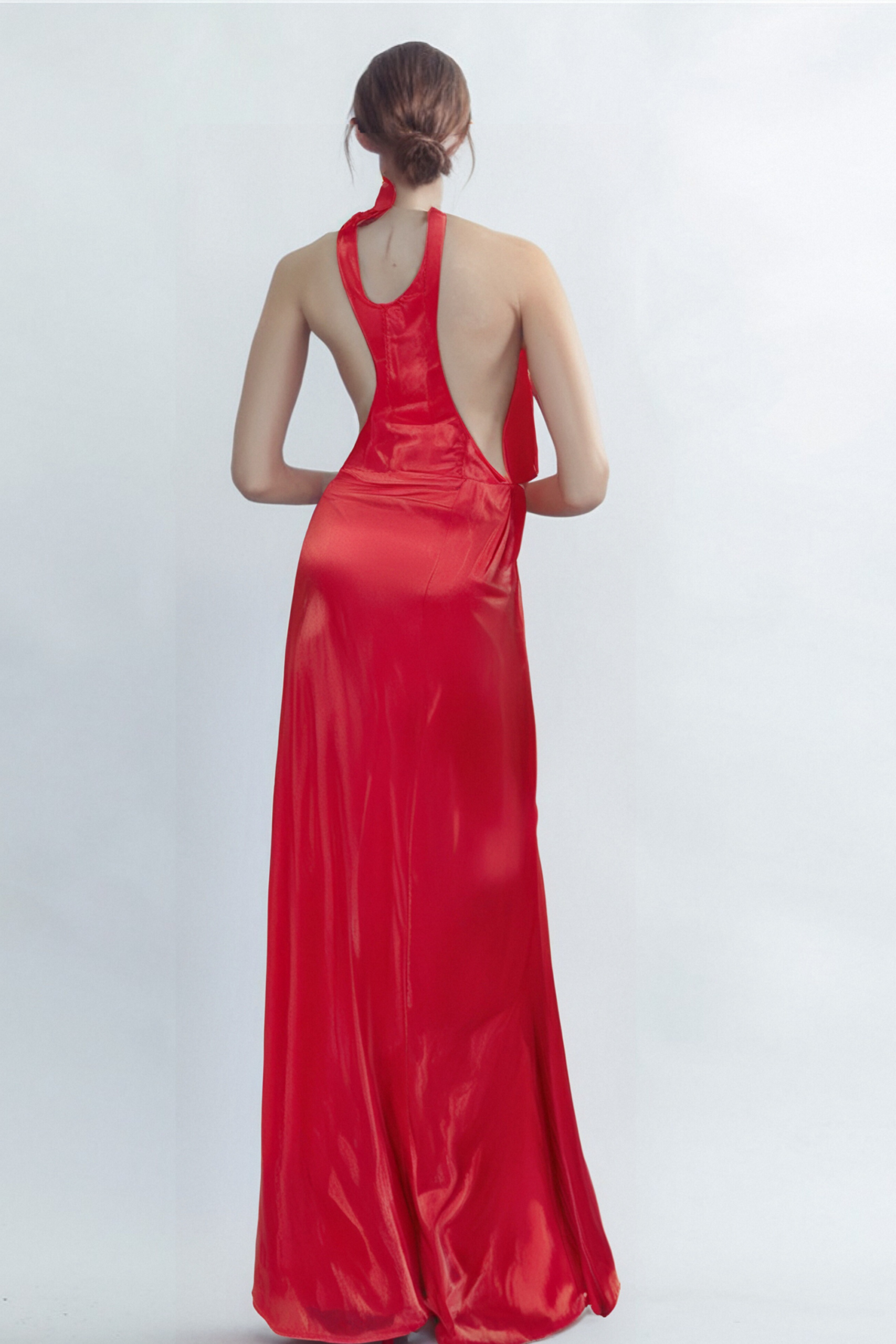 ELMA ONE-SHOULDER RED MAXI SLIT CRYSTAL DRESS