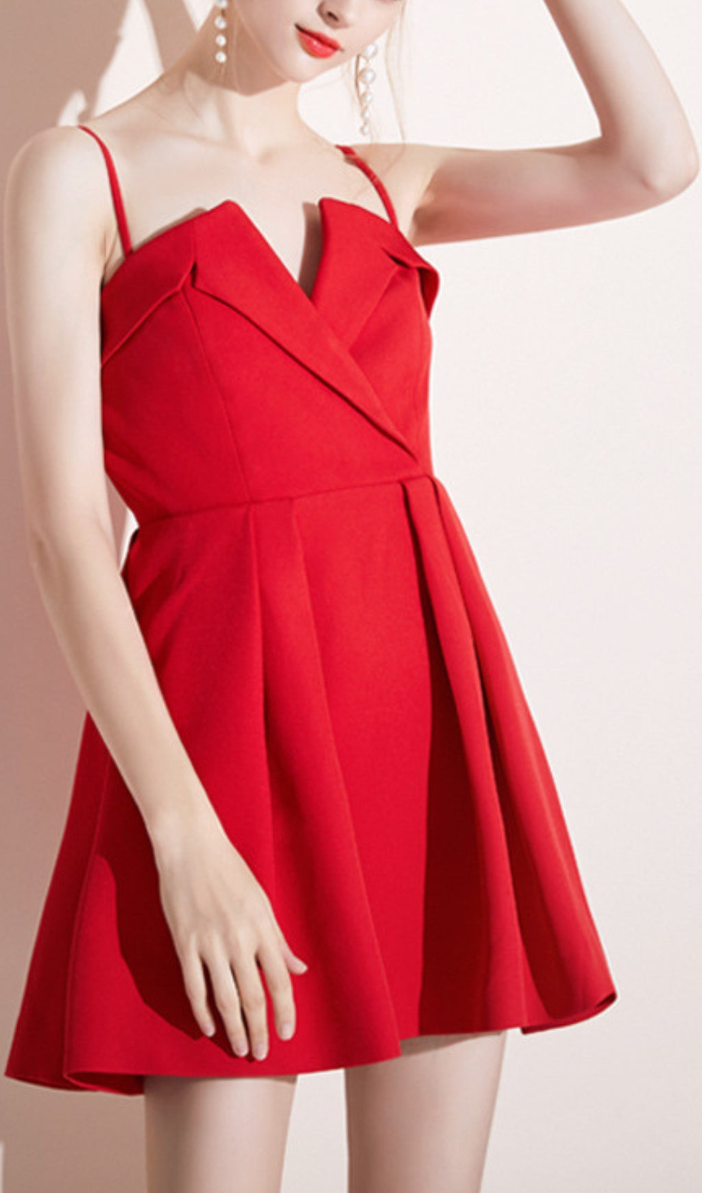 V-NECK OFF-SHOULDER MINI DRESS RED