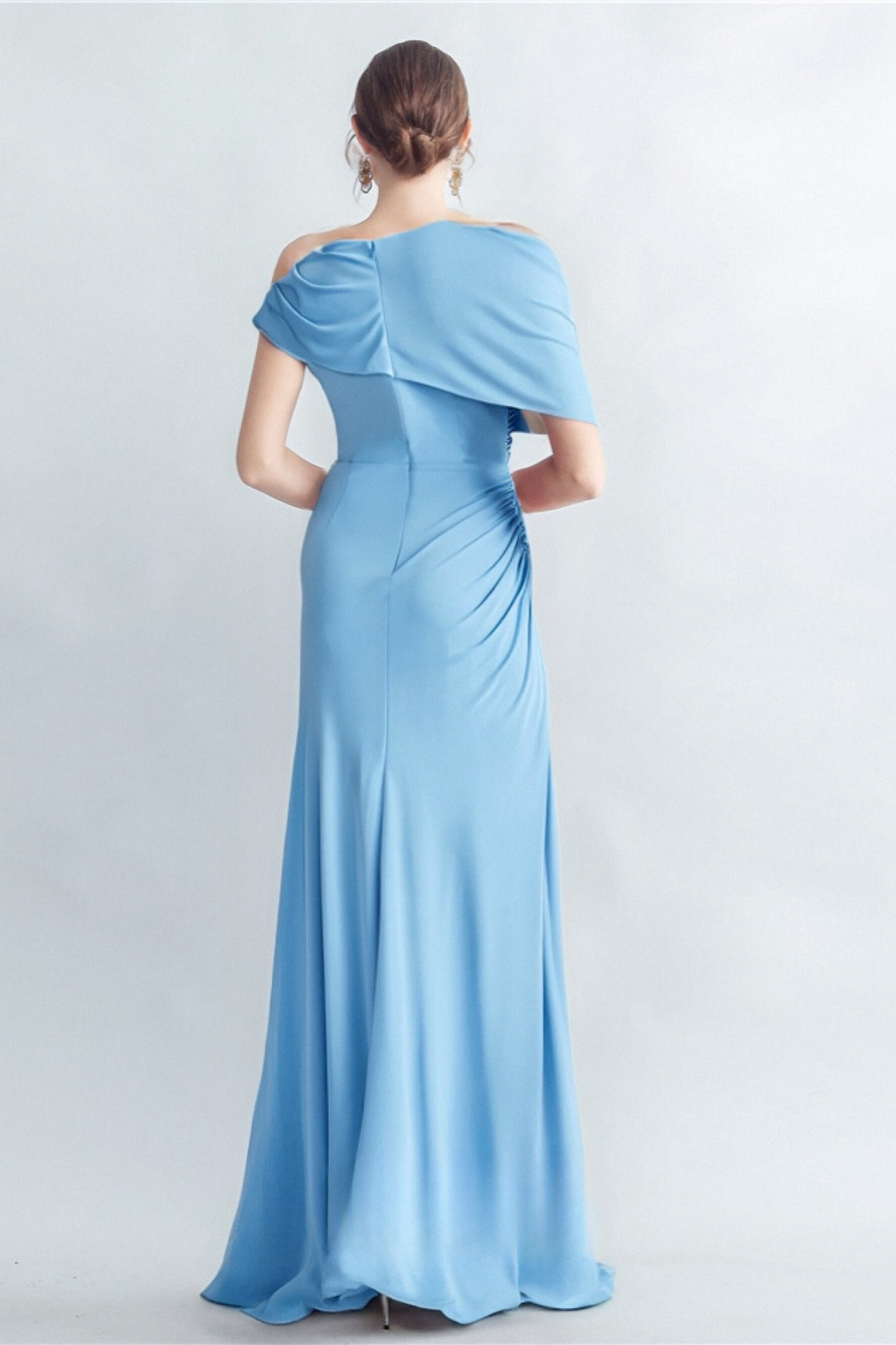 CASI SIDE-SLIT DRAPED JERSEY GOWN - BLUE EVENING