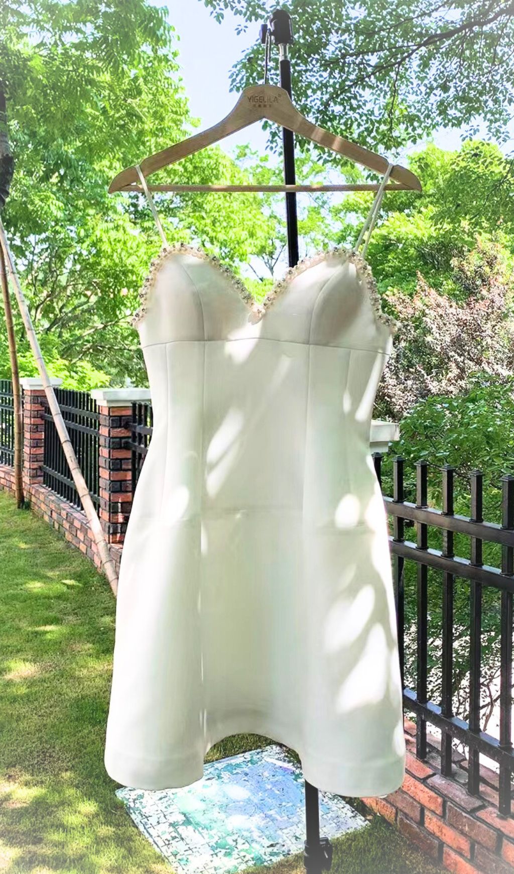 PEARL EMBELLISHED HTM MINI DRESS, WHITE, COCKTAIL