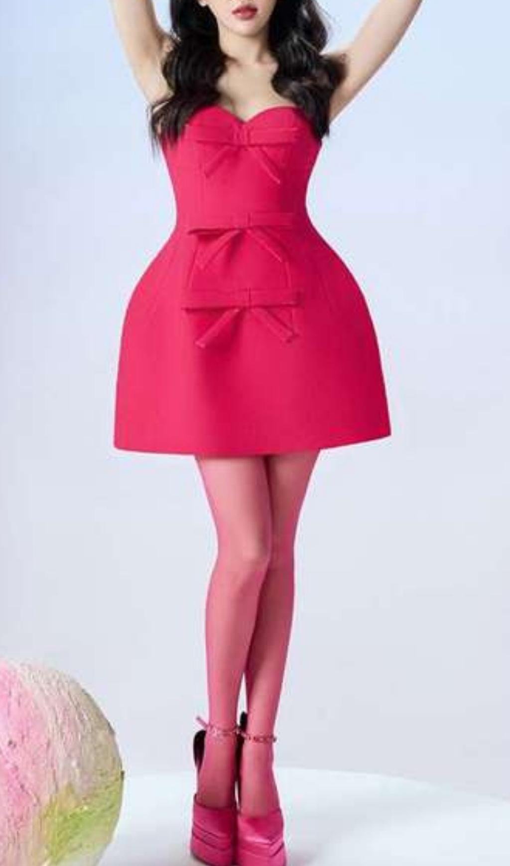 PINK BOWKNOT STRAPPY MINI DRESS FOR PARTY