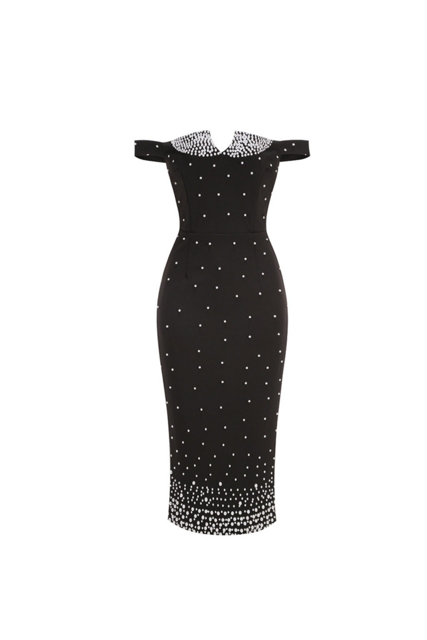 PEARL POLKA DOT MIDI DRESS BLACK