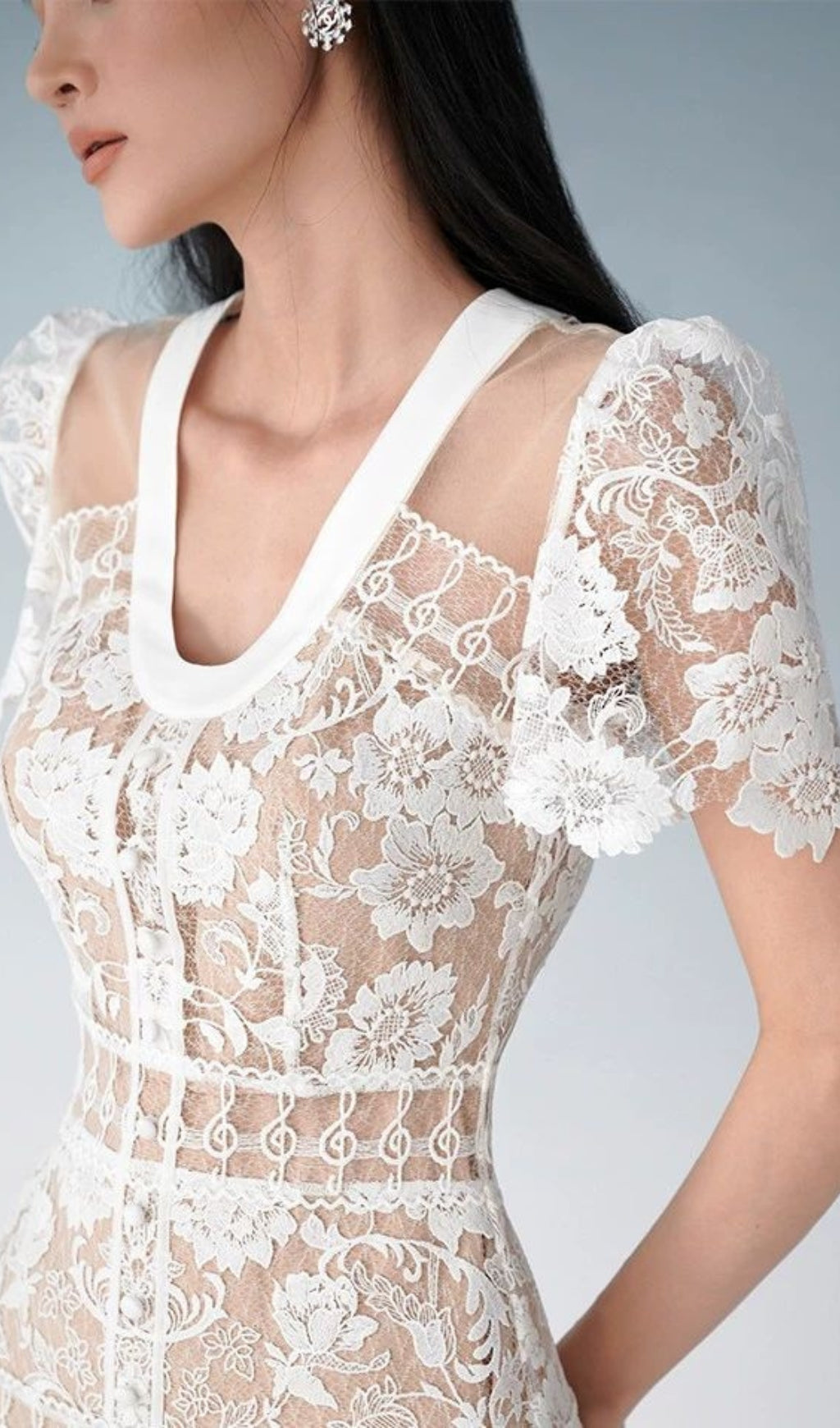 V-NECK LACE MINI DRESS WHITE WEDDING SHOWER