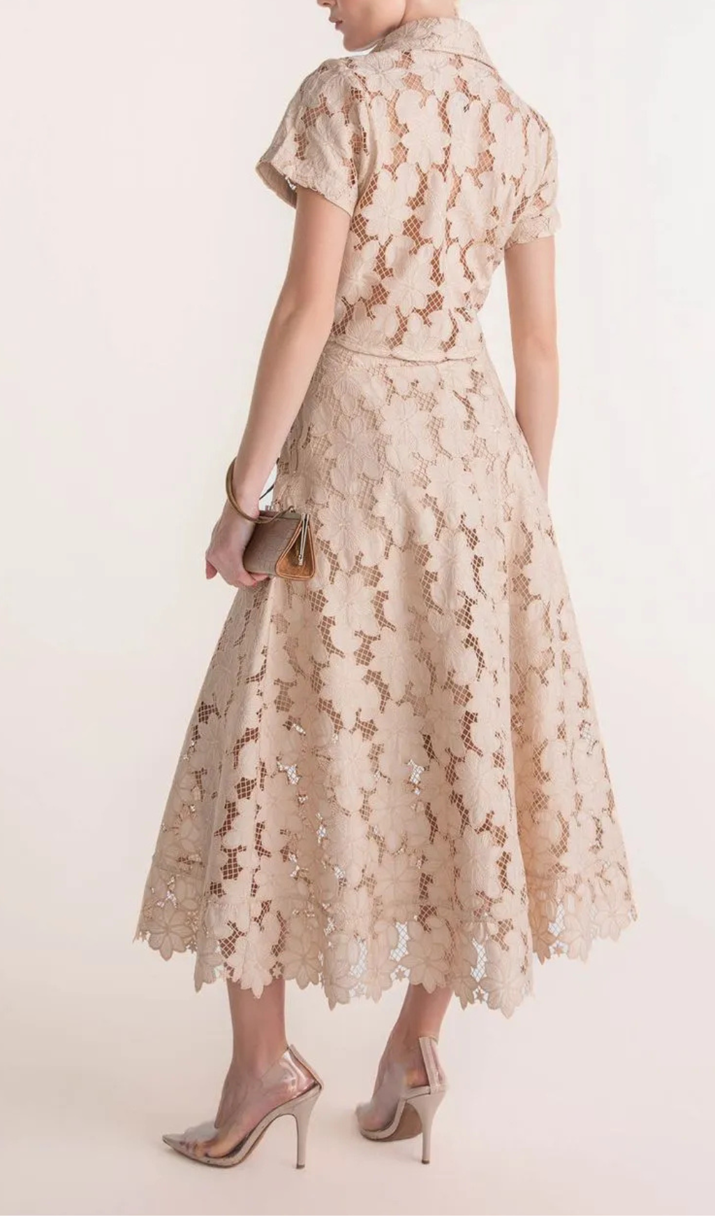 GUIPURE MESH MIDI SKIRT SET IN APRICOT