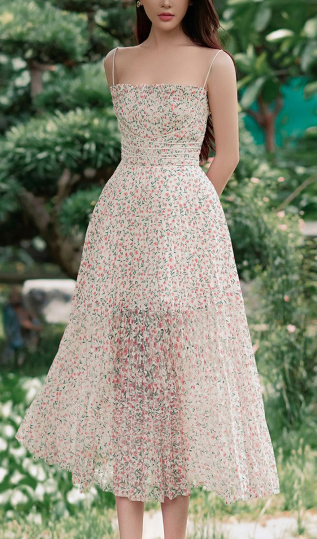 ELEGANT STRAPPY FLORAL DRESS FOR WEDDING GUEST