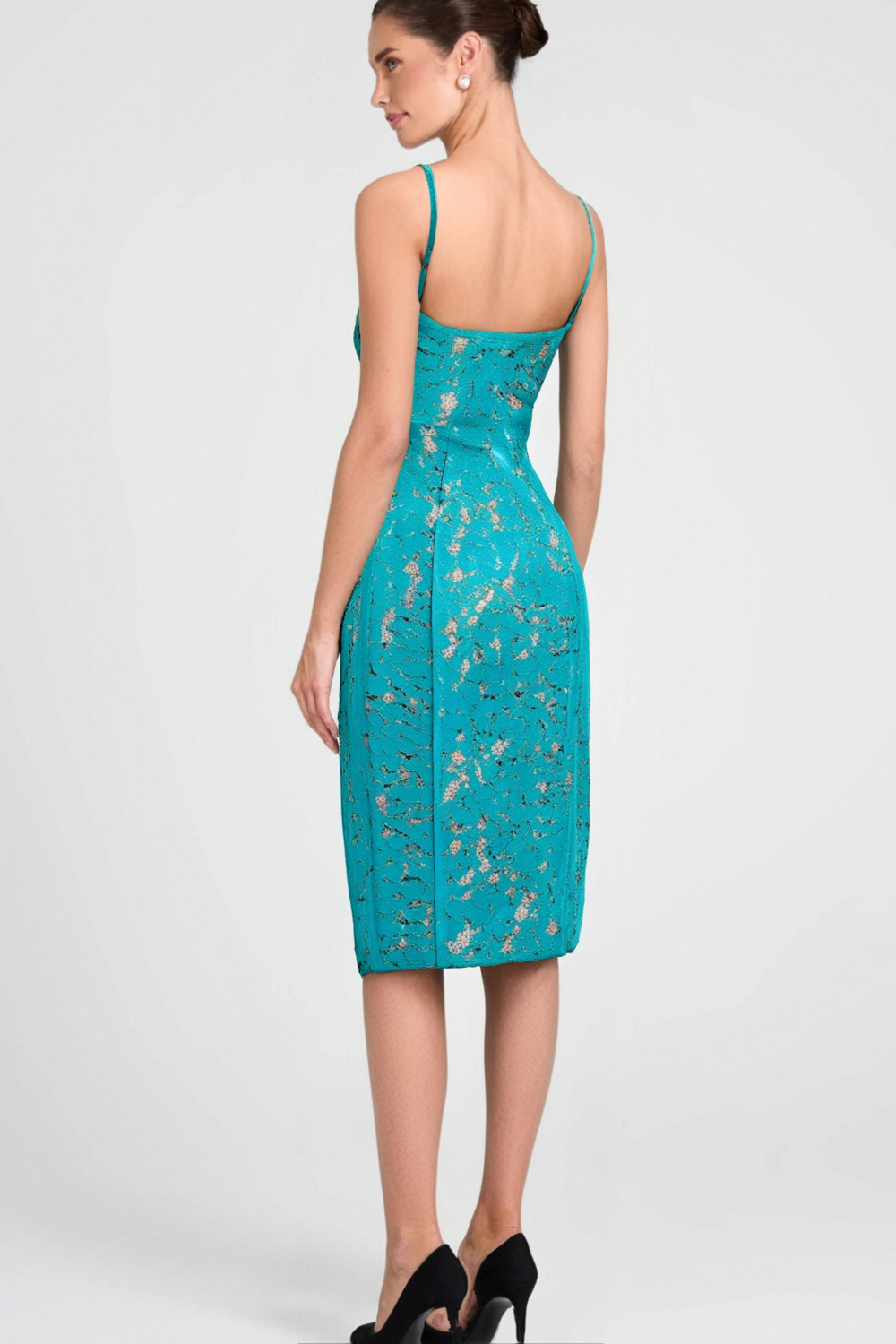 STRAPPY LACE MIDI DRESS FOR WEDDING GUEST