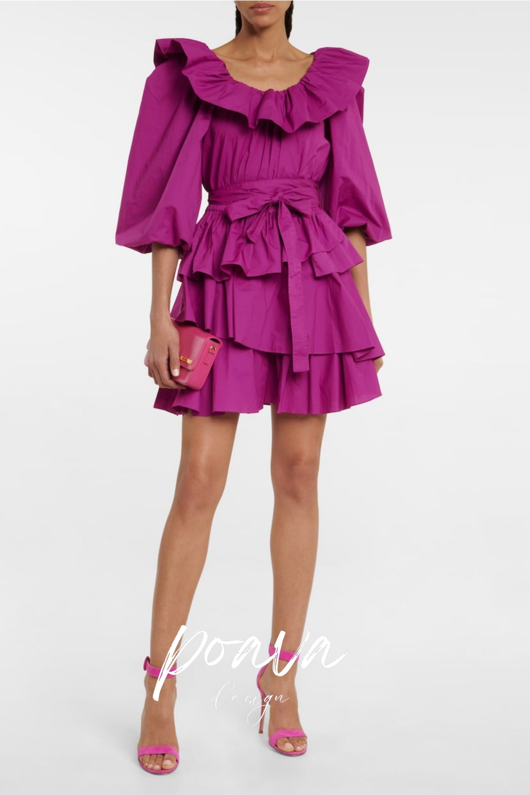 MURRAY PUFF SLEEVE RUFFLE LAYER MINI DRESS PURPLE