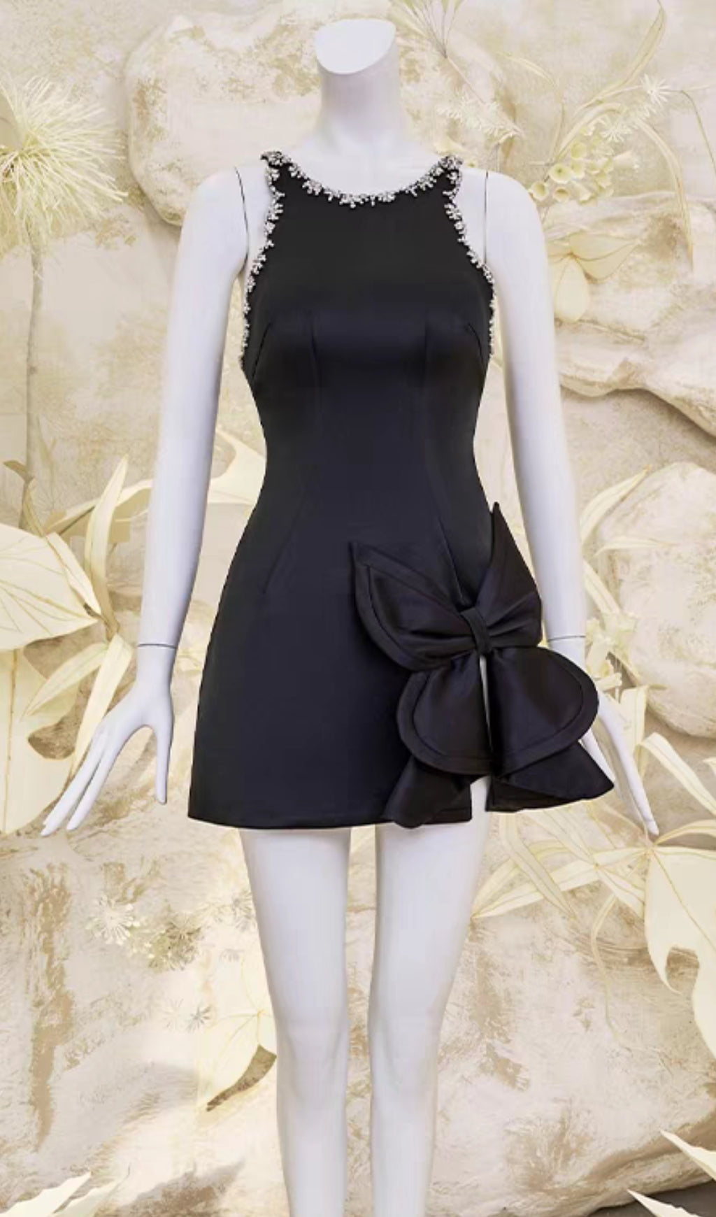 DIAMOND BOW VEST MINI DRESS BLACK