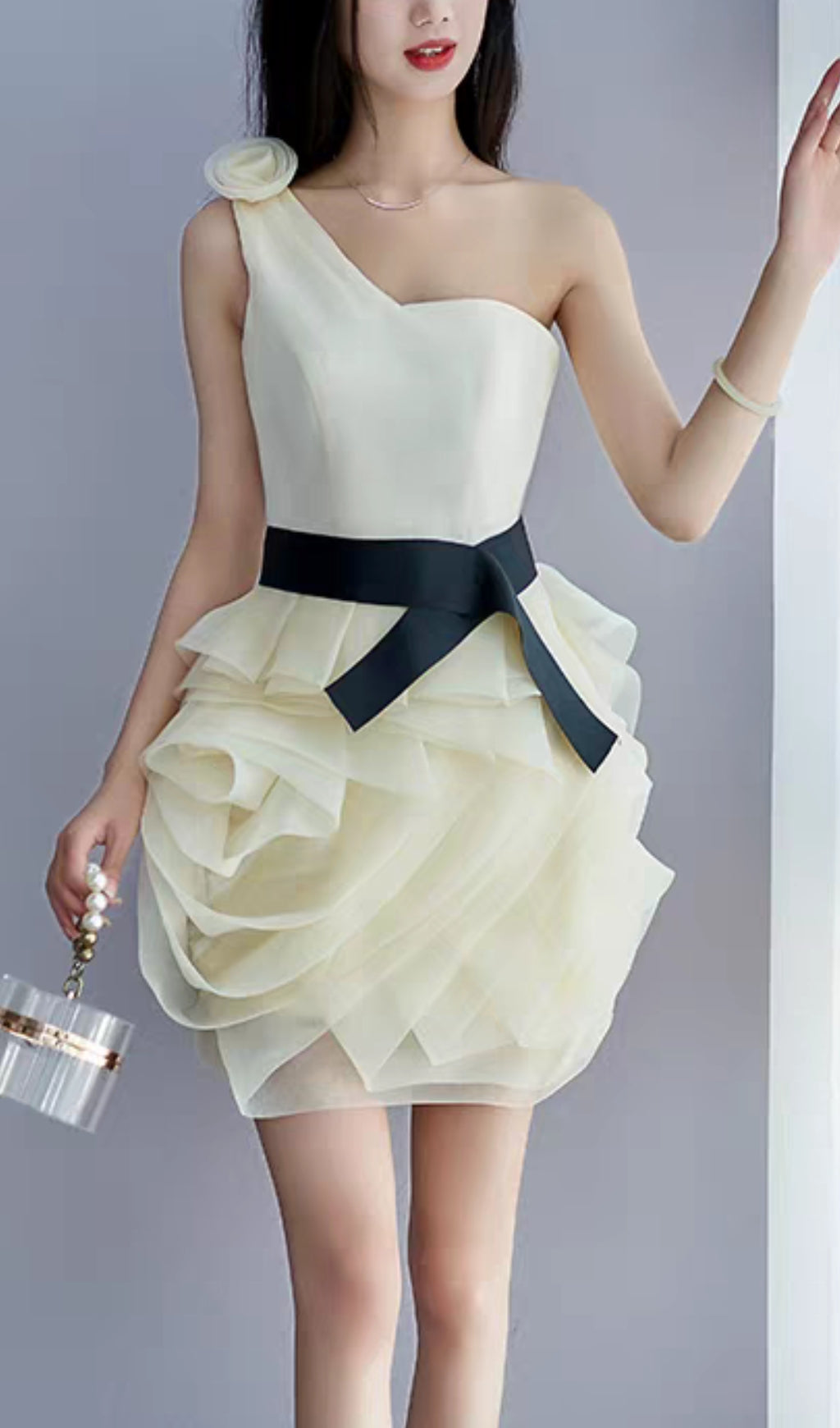 5_c077ed91-4e6a-461a-bfd6-b57d19fd6efd ONE SHOULDER MESH MINI DRESS GREY PARTY