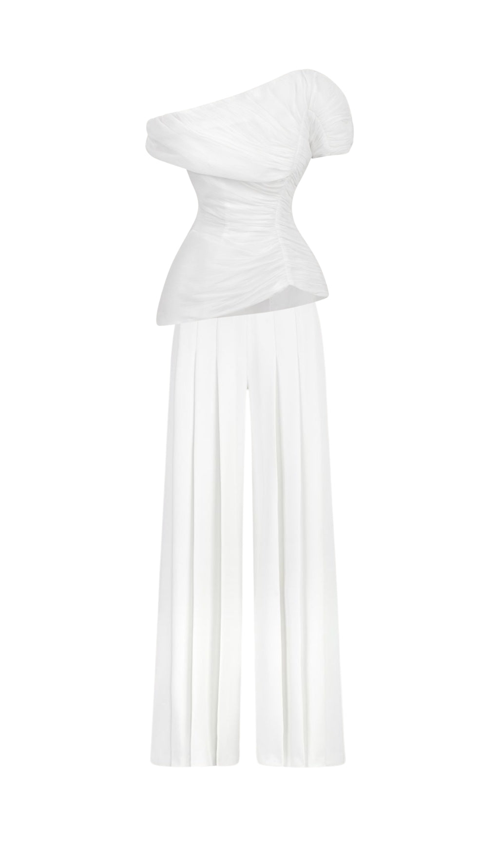 WHITE FEATHER PLEATED TWO-PIECE SUIT SET