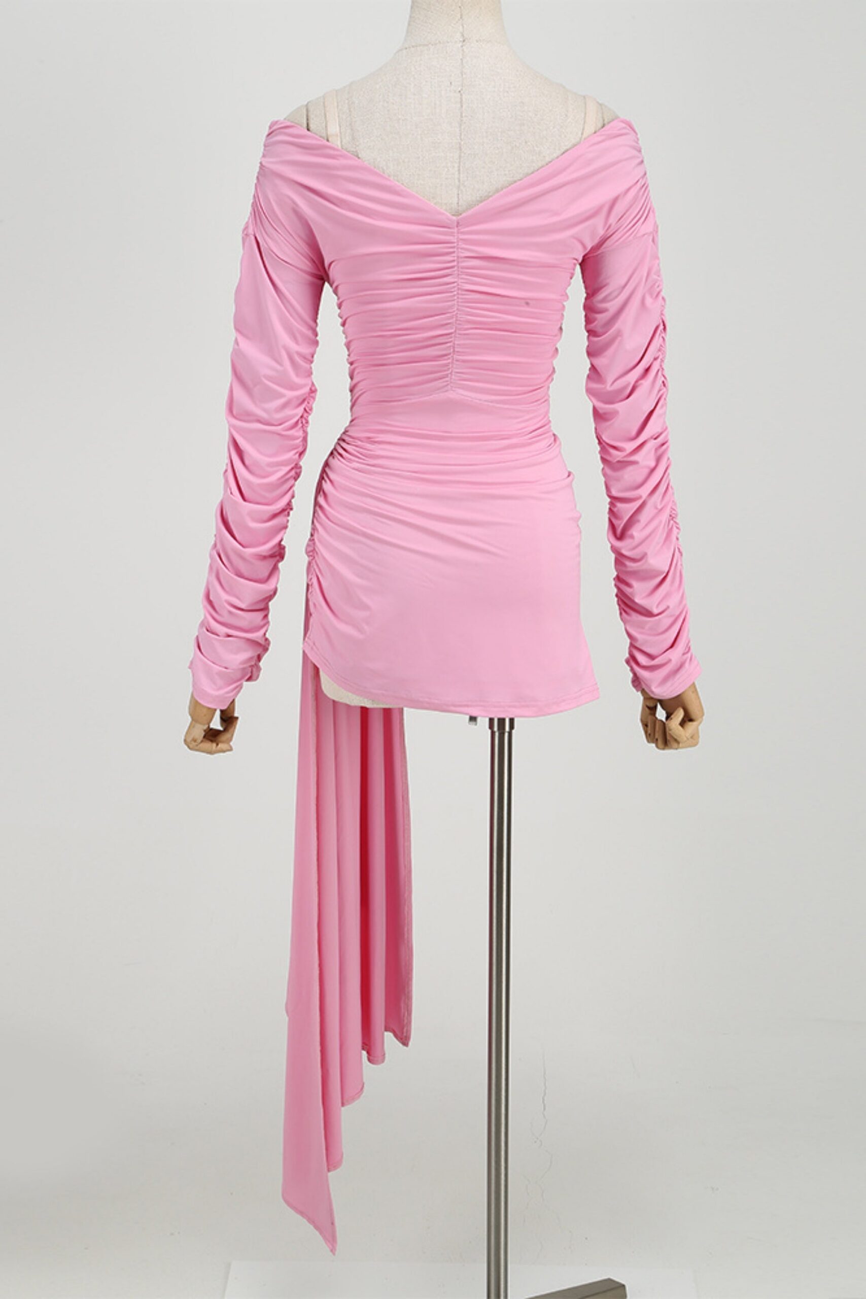 LONG SLEEVE DRAPE MINI DRESS PINK - COCKTAIL PARTY