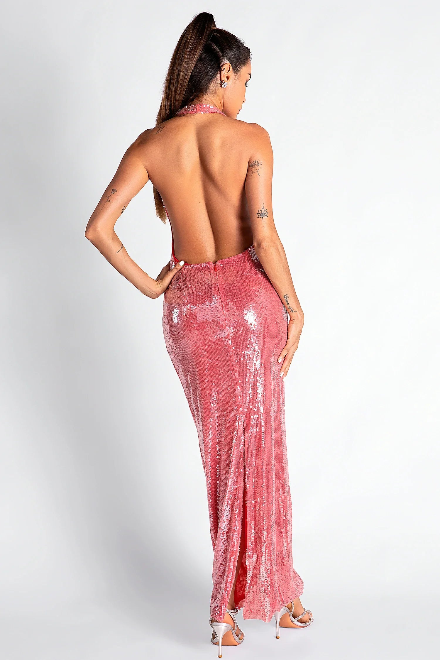 NECHO SEQUIN V-NECK BACKLESS PARTY DRESS