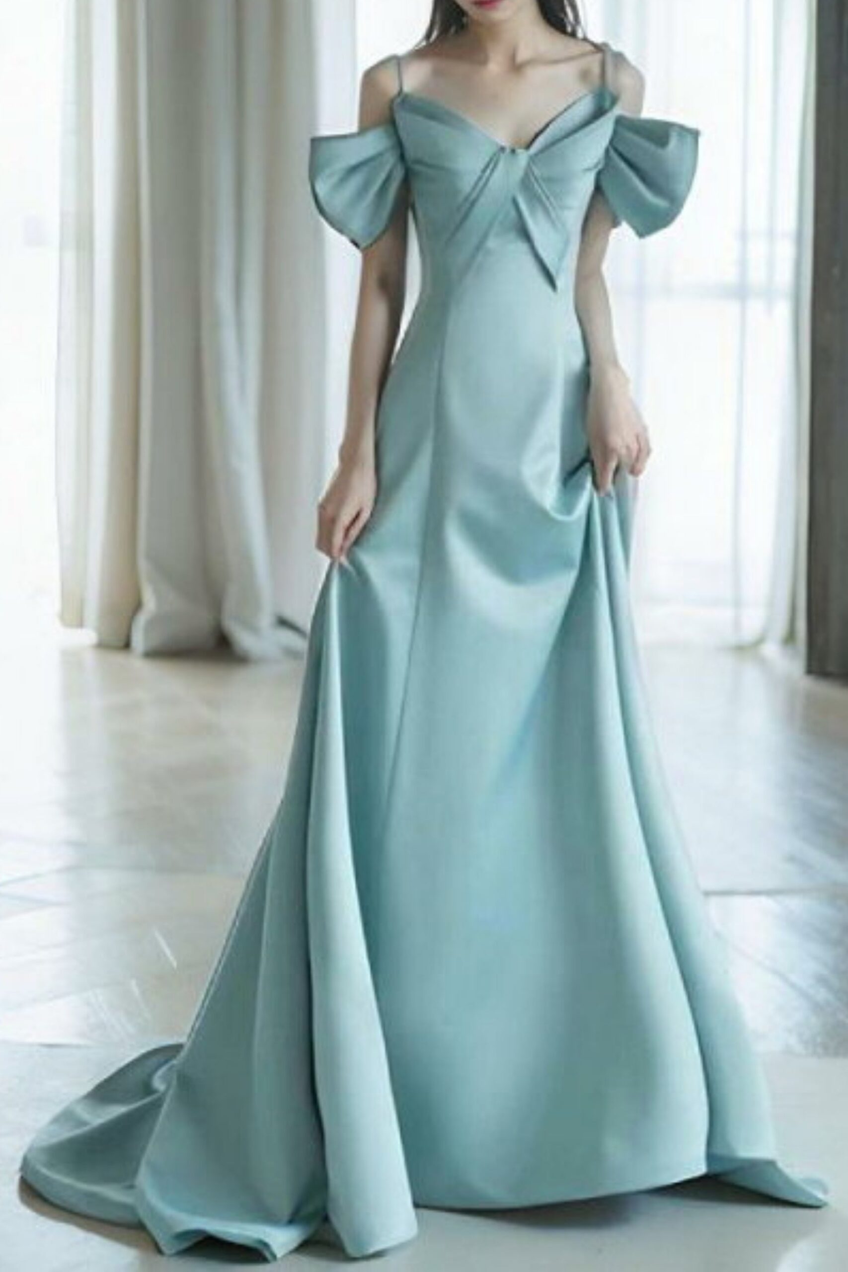 ELEGANT BLUE A-LINE SATIN DRESS FOR FORMAL OCCASIONS
